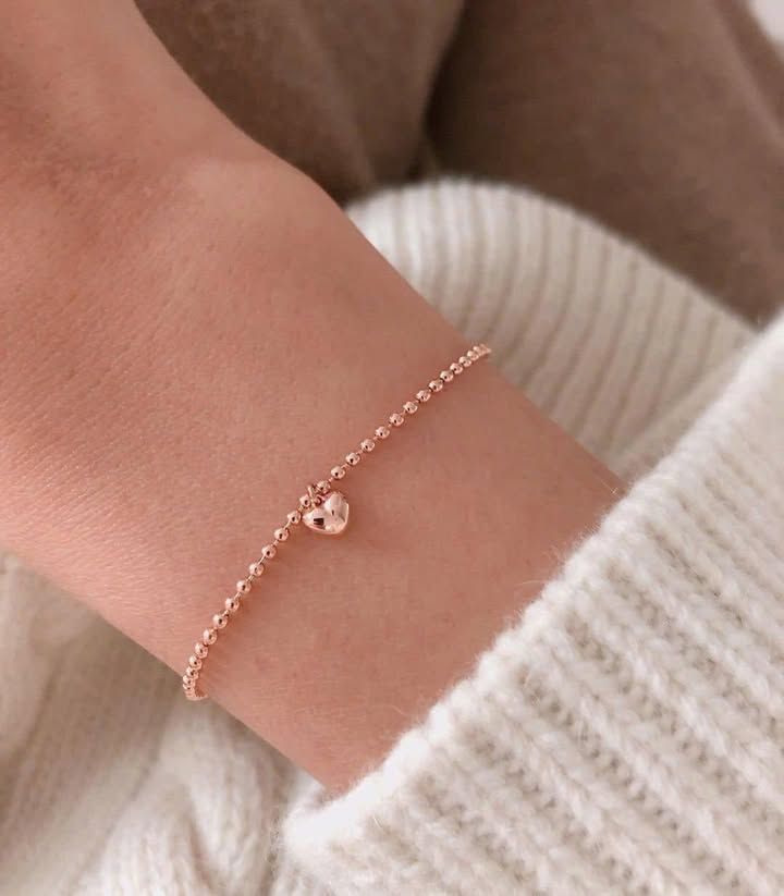 Lắc tay bi vàng 18k bạc cao cấp hạt tròn sợi mảnh hình trái tim dễ thương Gix