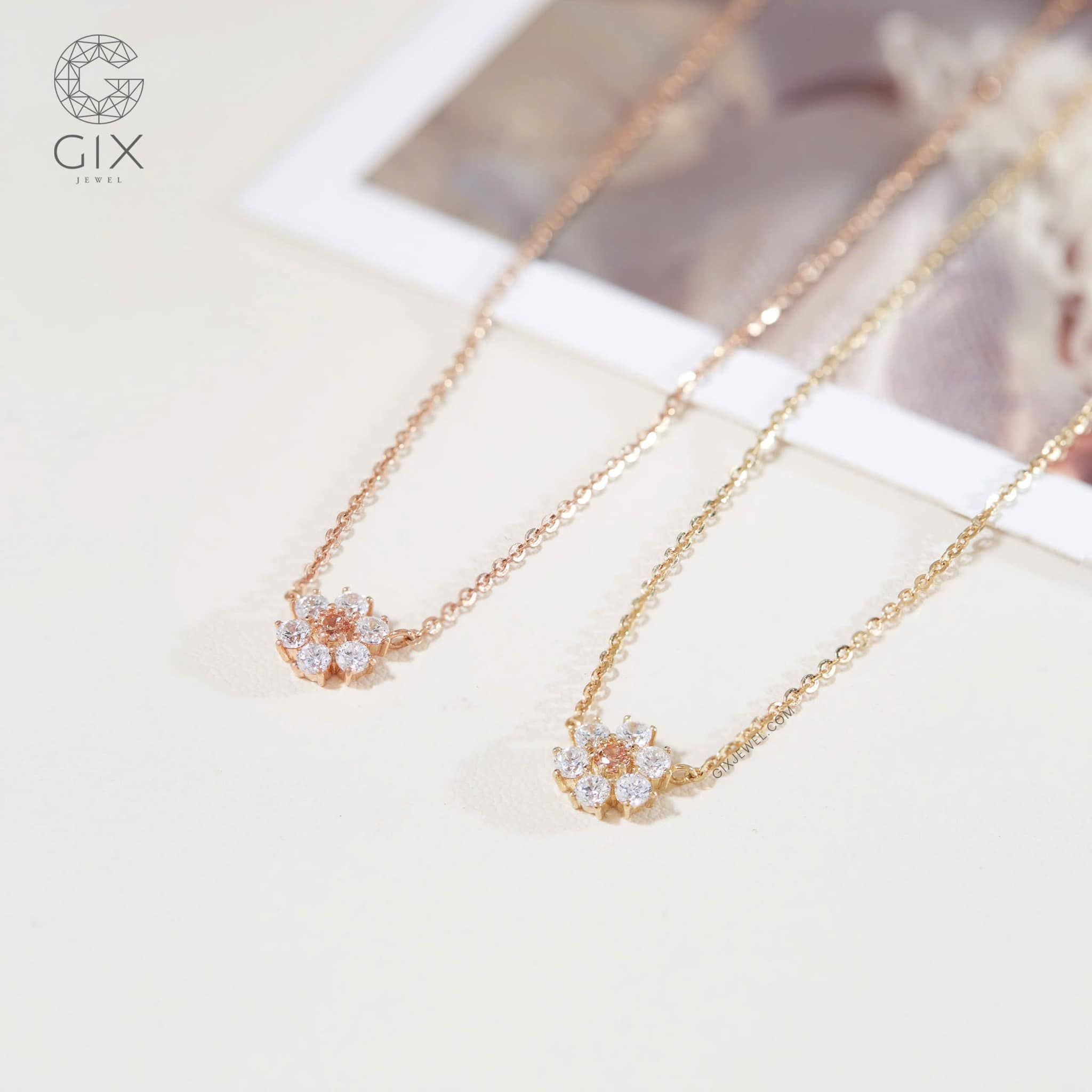 Vòng cổ hoa 4 cánh vàng tây nữ đính đá đeo ôm sát thời trang GixJewelry