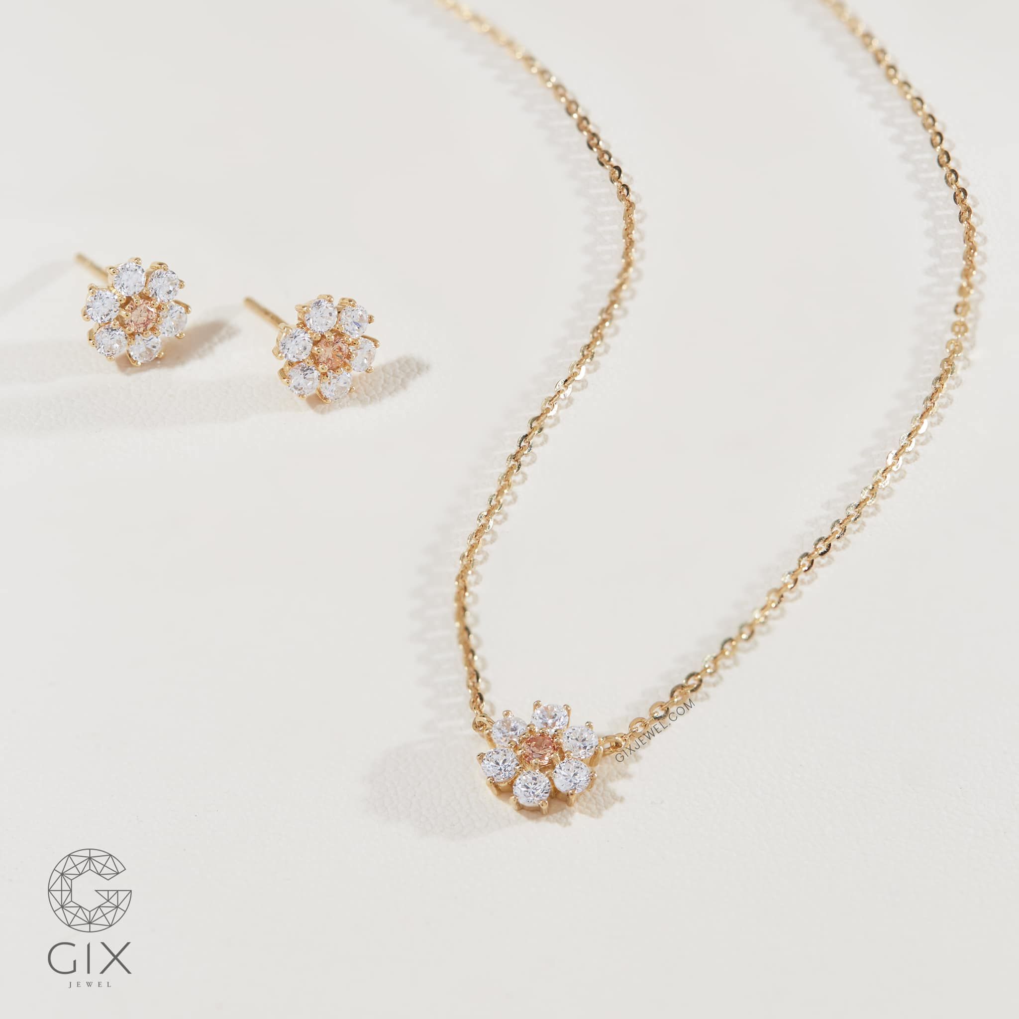 Vòng cổ hoa 4 cánh vàng tây nữ đính đá đeo ôm sát thời trang GixJewelry