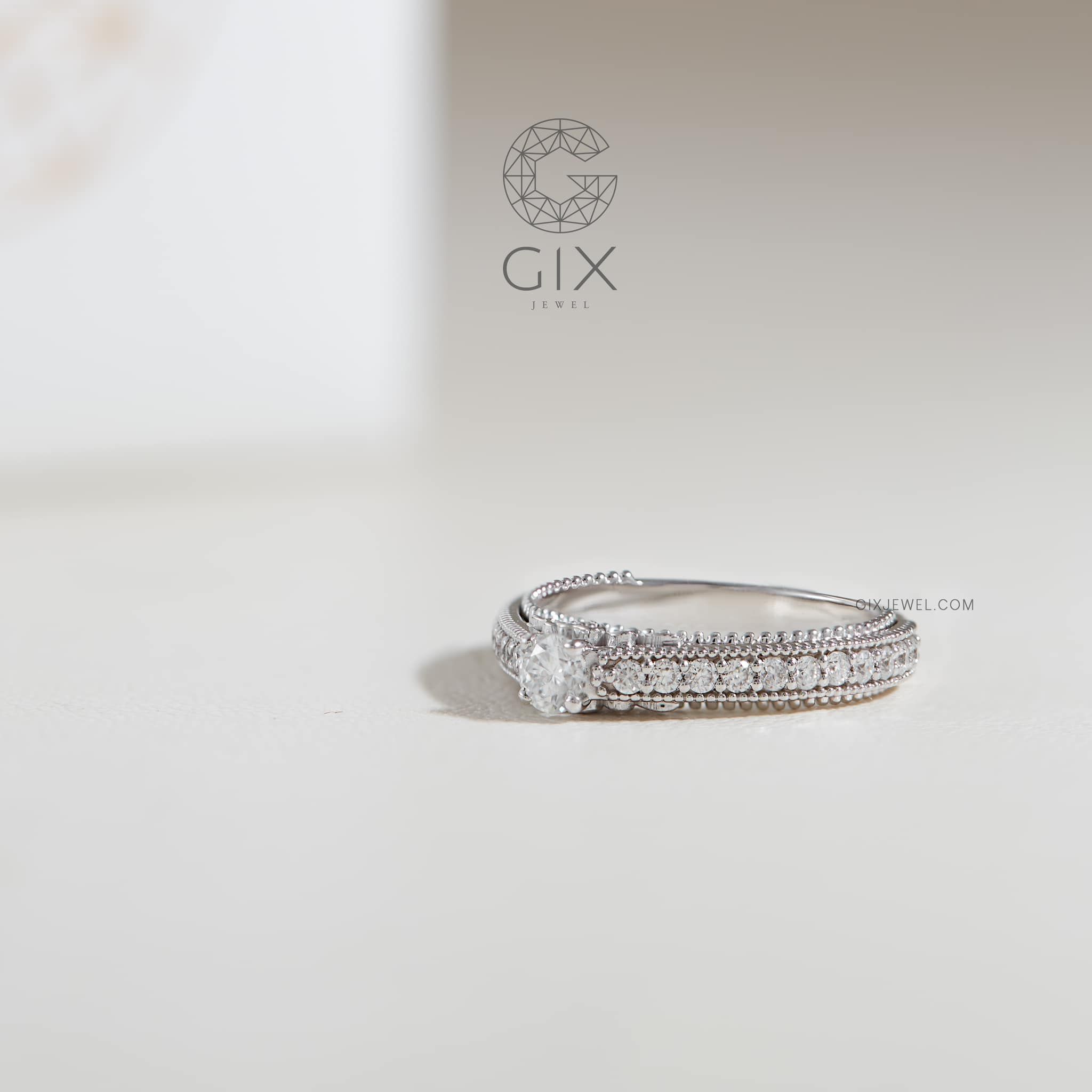 Nhẫn cầu hôn siêu to vàng trắng đẹp giá rẻ đính kim cương tự nhiên Gix Jewel