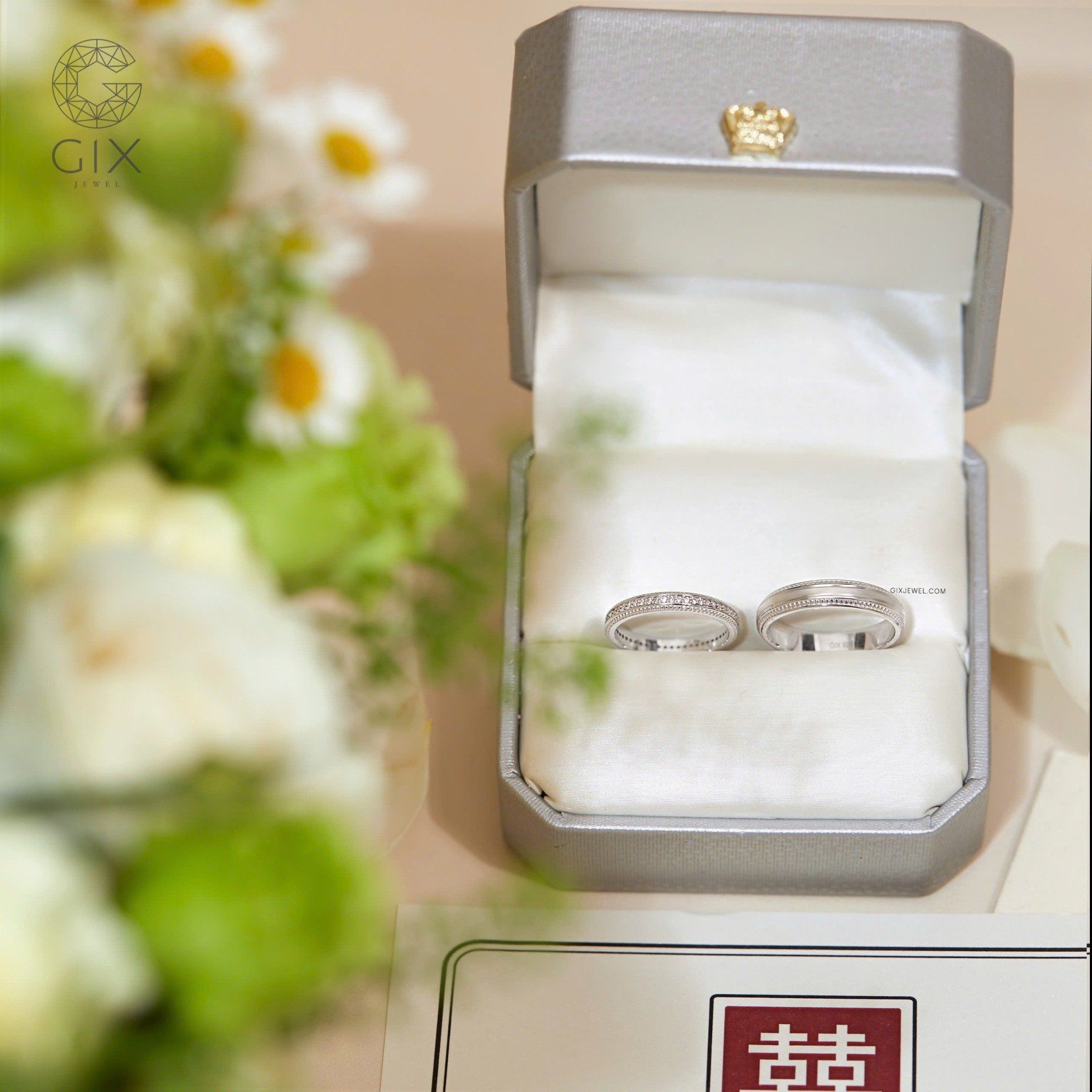Nhẫn cặp đẹp mạ vàng 18k đính đá cao cấp Gixjewel - GCR25050094