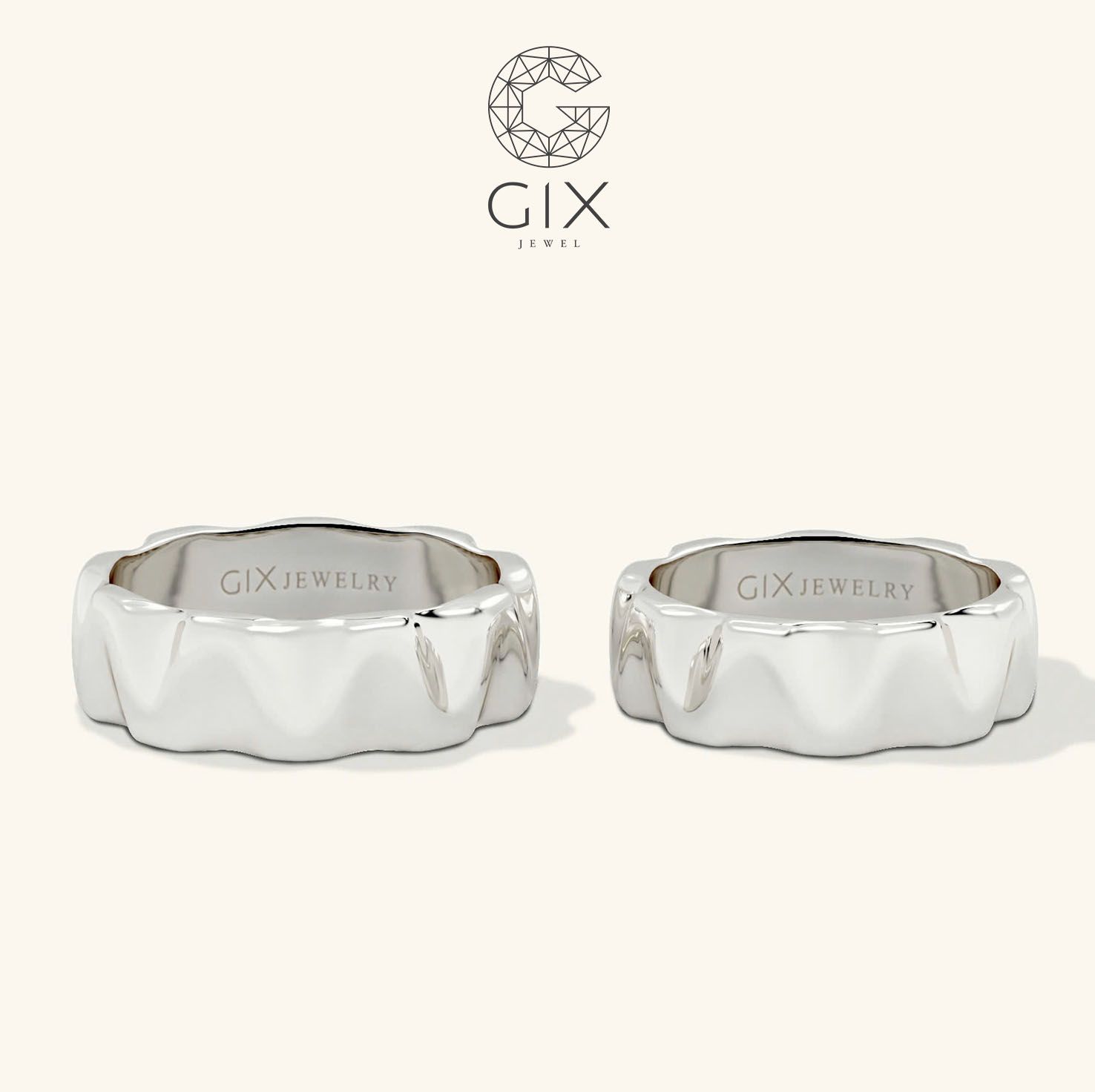 Nhẫn cưới vàng 14k bản to khắc hoa văn - GCR25050076