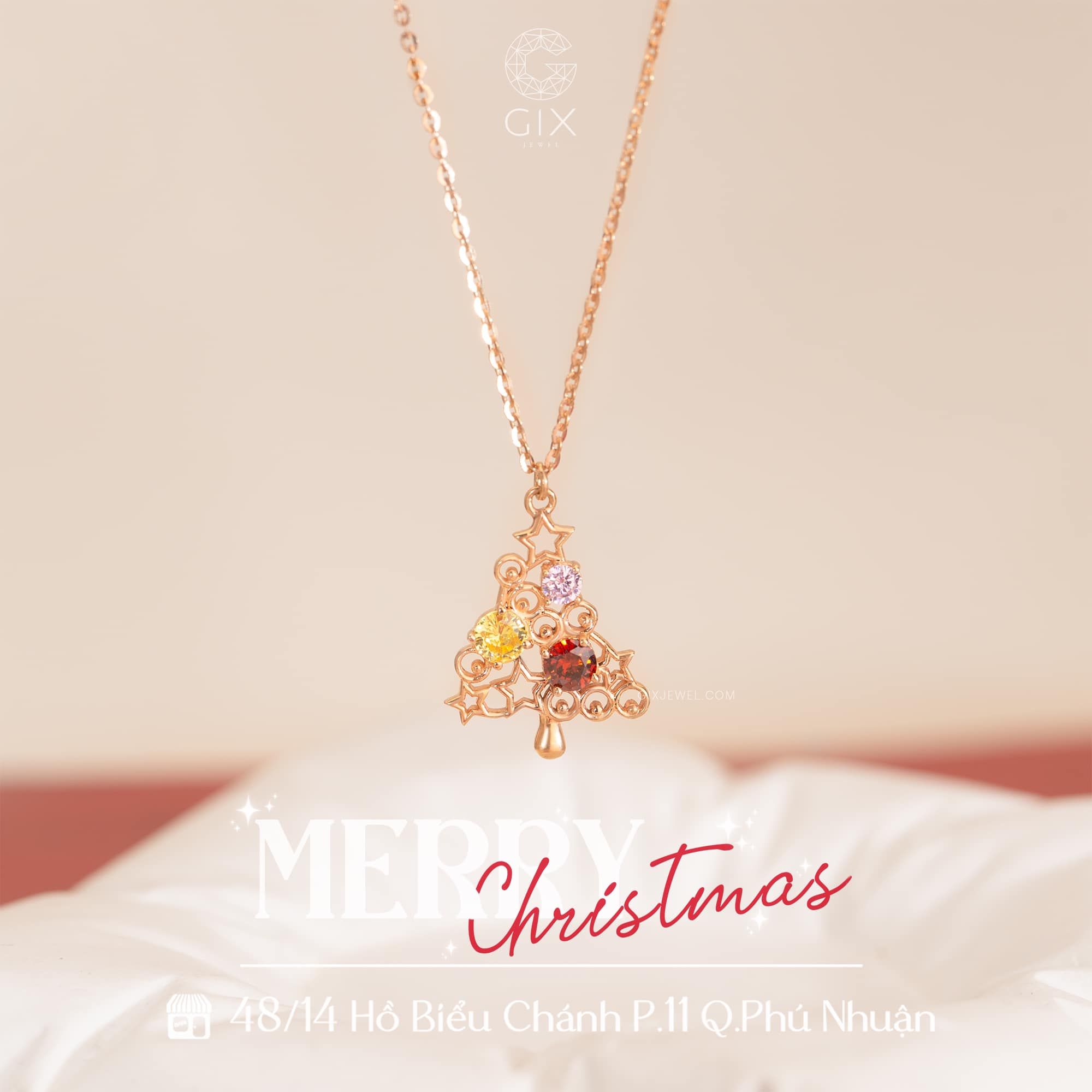 Vòng cổ thời trang nữ vàng tây 18k vàng 10k đính đá đẹp hình cây thông Gix Jewelry