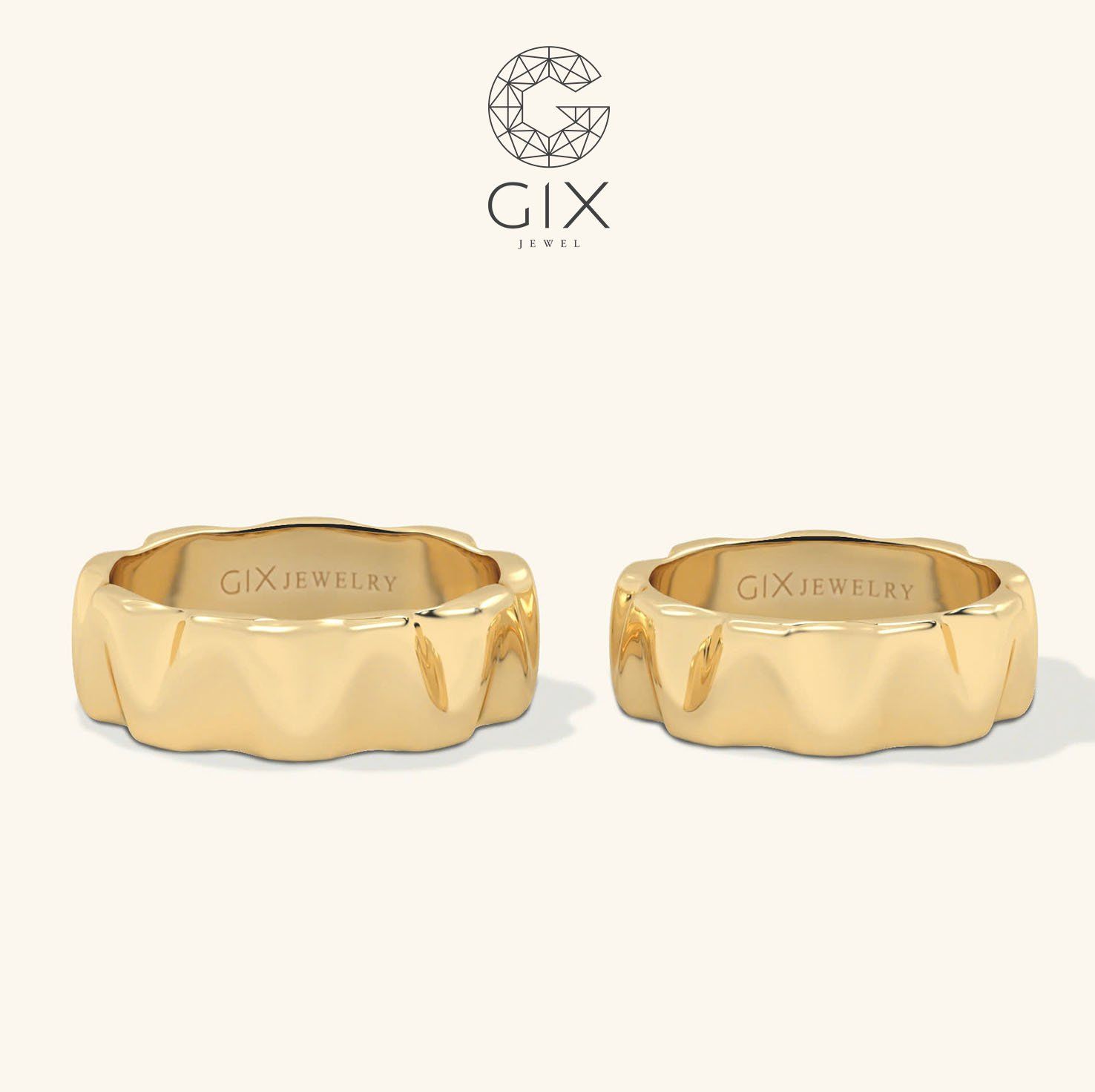Nhẫn cưới vàng 14k bản to khắc hoa văn - GCR25050076