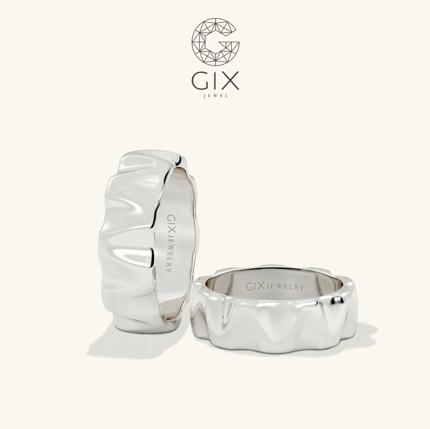 Nhẫn cưới đẹp vàng tây trơn bản to đẹp khắc hoa văn độc lạ Gix Jewelry