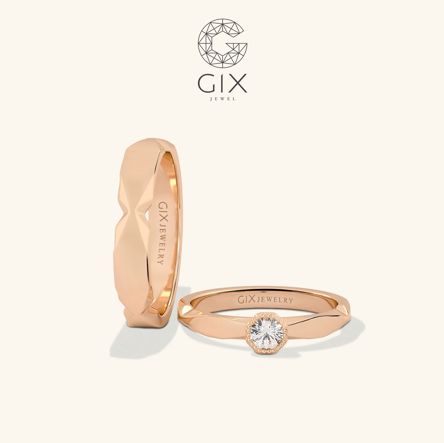 Nhẫn cưới vô cực thiết kế riêng vàng hồng 18k Gix Jewel đính full kim cương thiên nhiên cao cấp khắc tên