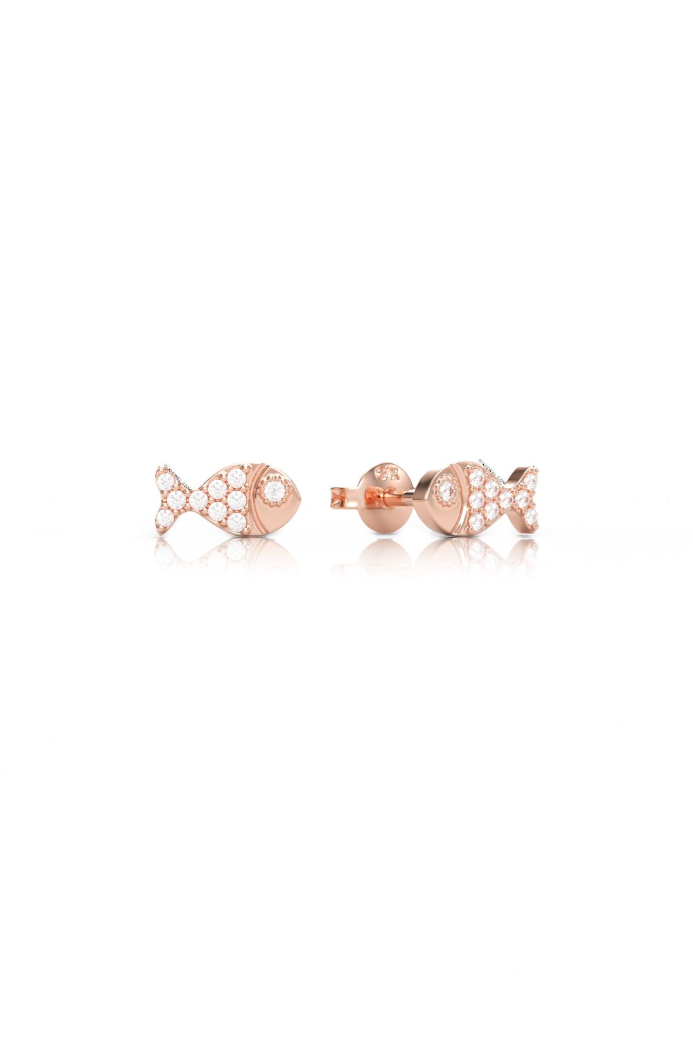 Hoa tai vàng 18k bạc cho nữ hình cá nhỏ xinh đính đá moissanite Gix