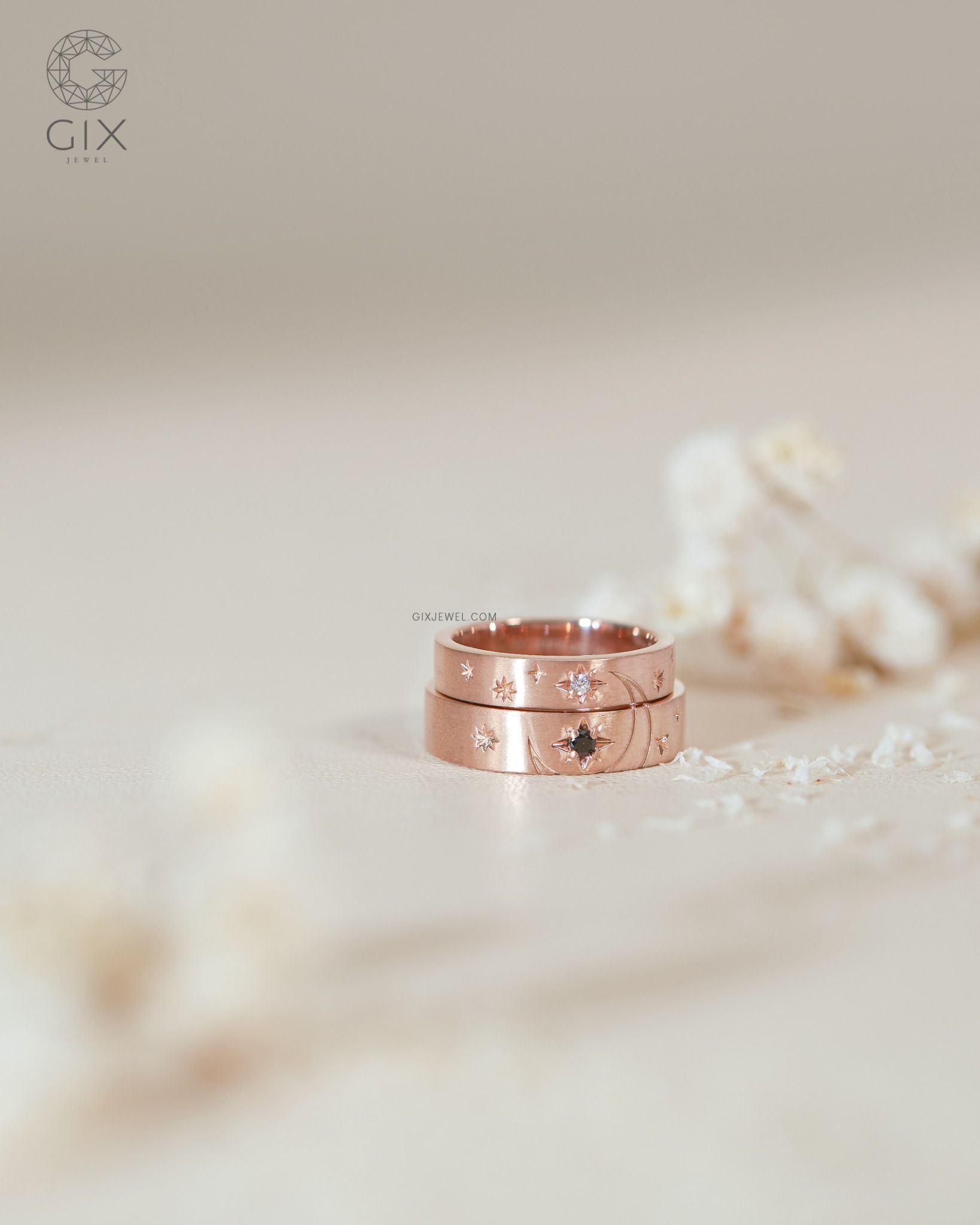 Nhẫn cưới Universe vàng 18k đẹp đính đá cao cấp Gix Jewel