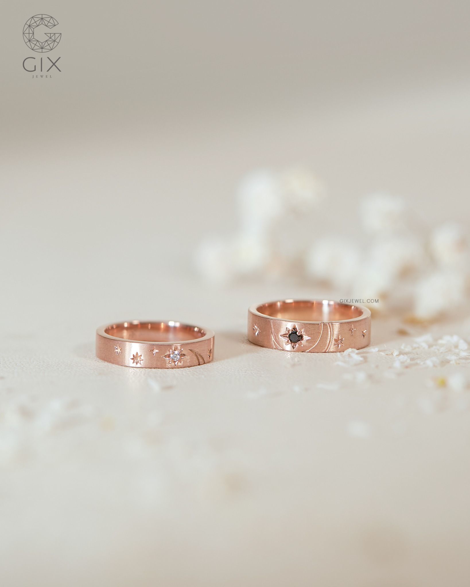 Nhẫn đôi Universe vàng 18k đẹp đính đá cao cấp Gix Jewel