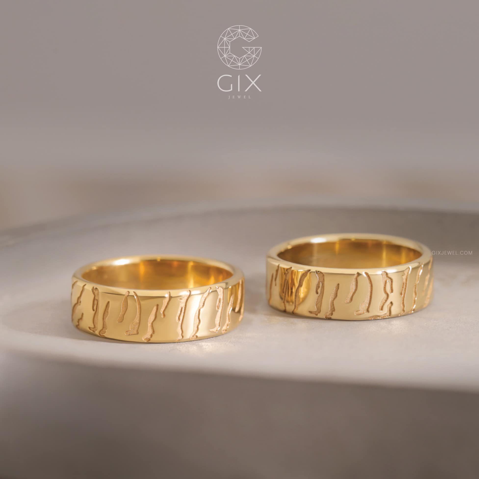 Nhẫn Cưới Vàng 610 Bản To Khắc Hoa Văn Gix Jewel - GCR25050127