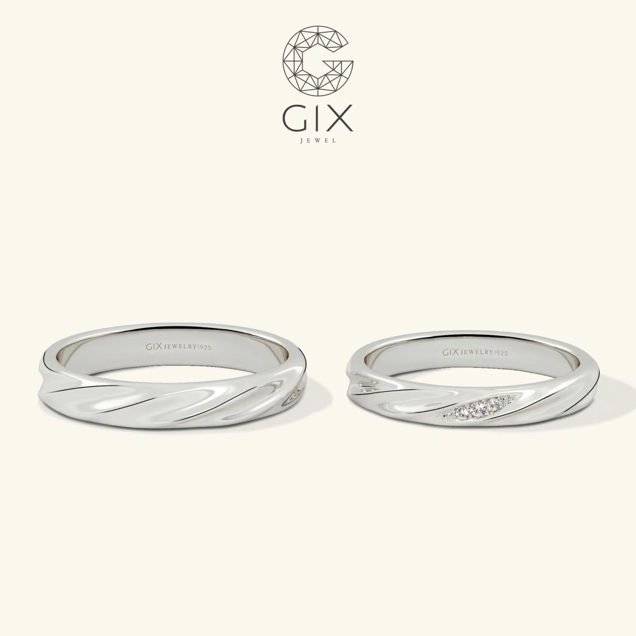 Nhẫn cặp bạc Forte mạ vàng đính đá nhân tạo Moissanite Gix Jewel - GCR25050091