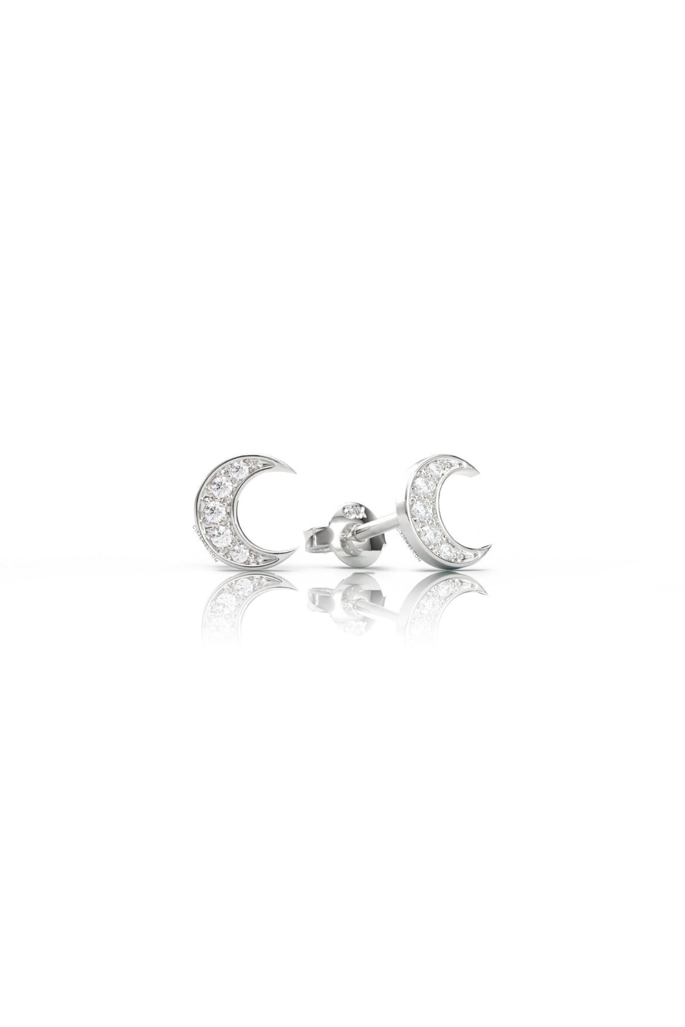 Bông tai đẹp bạc cho bé mạ vàng 18k hình mặt trăng đính đá Moissanite Gix Jewel