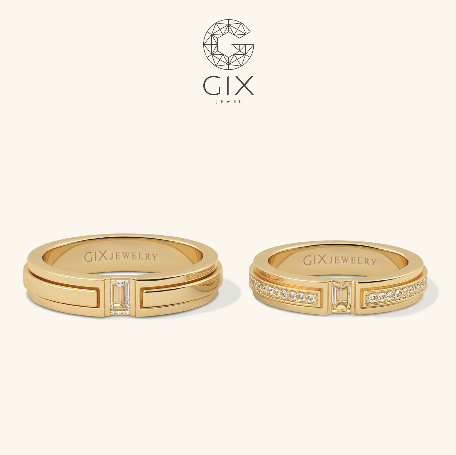 Nhẫn cưới vàng 18k đính kim cương khắc hoa văn Gix - GCR25050067