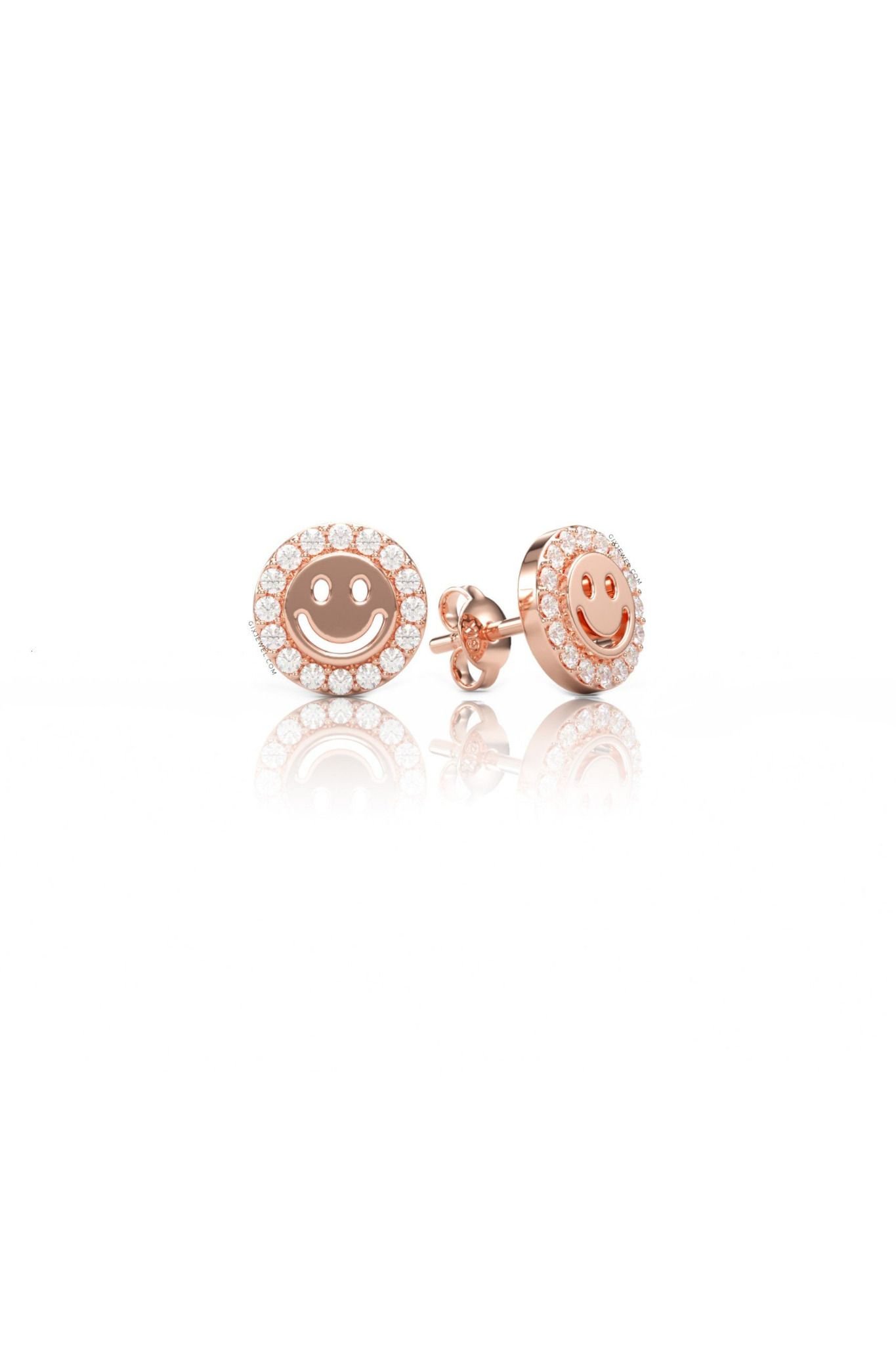 Bông tai nữ đẹp vàng 610 bạc 925 hình mặt cười đính kim cương tấm Gix Jewel