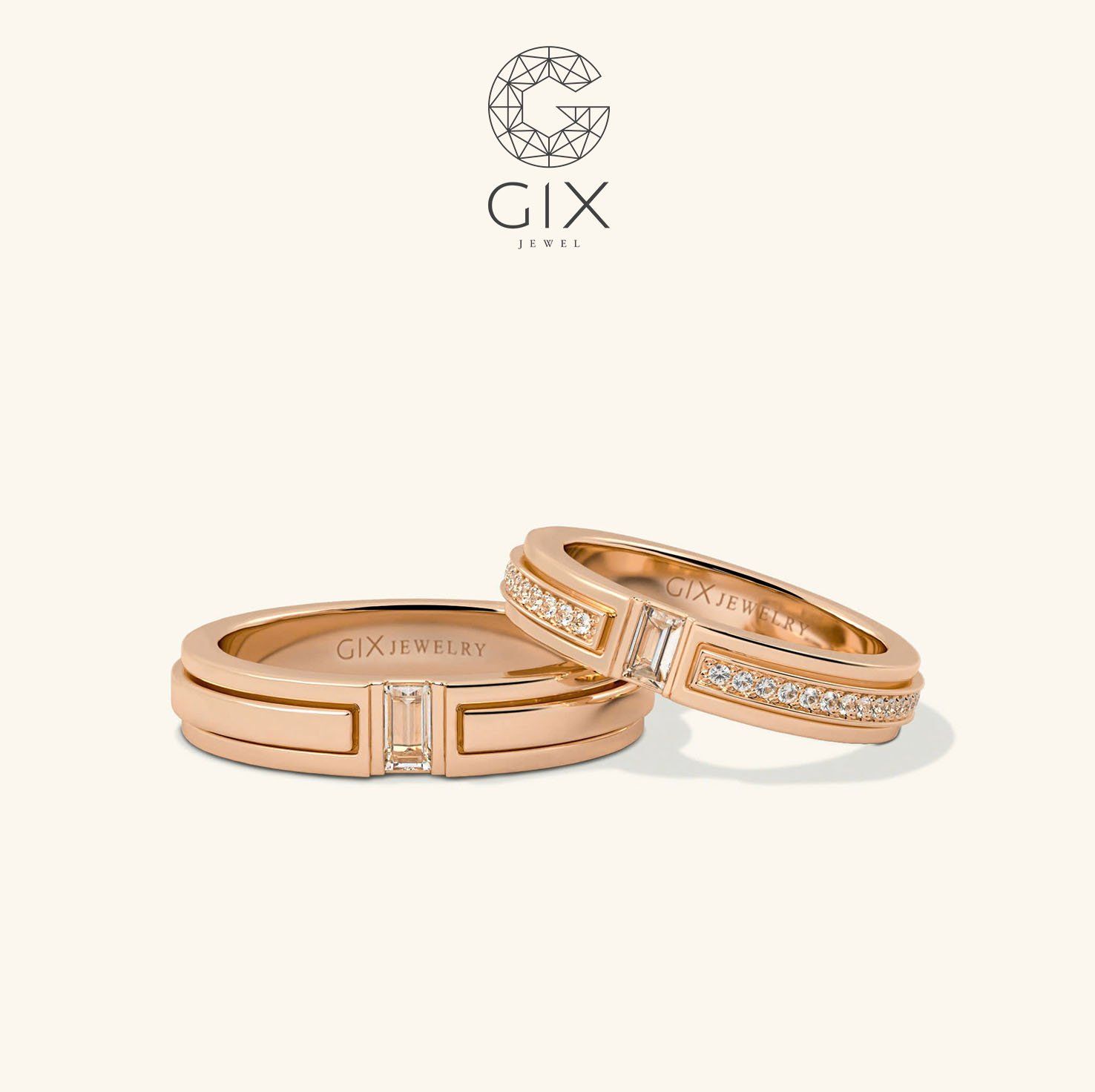 Nhẫn cưới vàng 14k đính kim cương khắc hoa văn Gix - GCR25050067