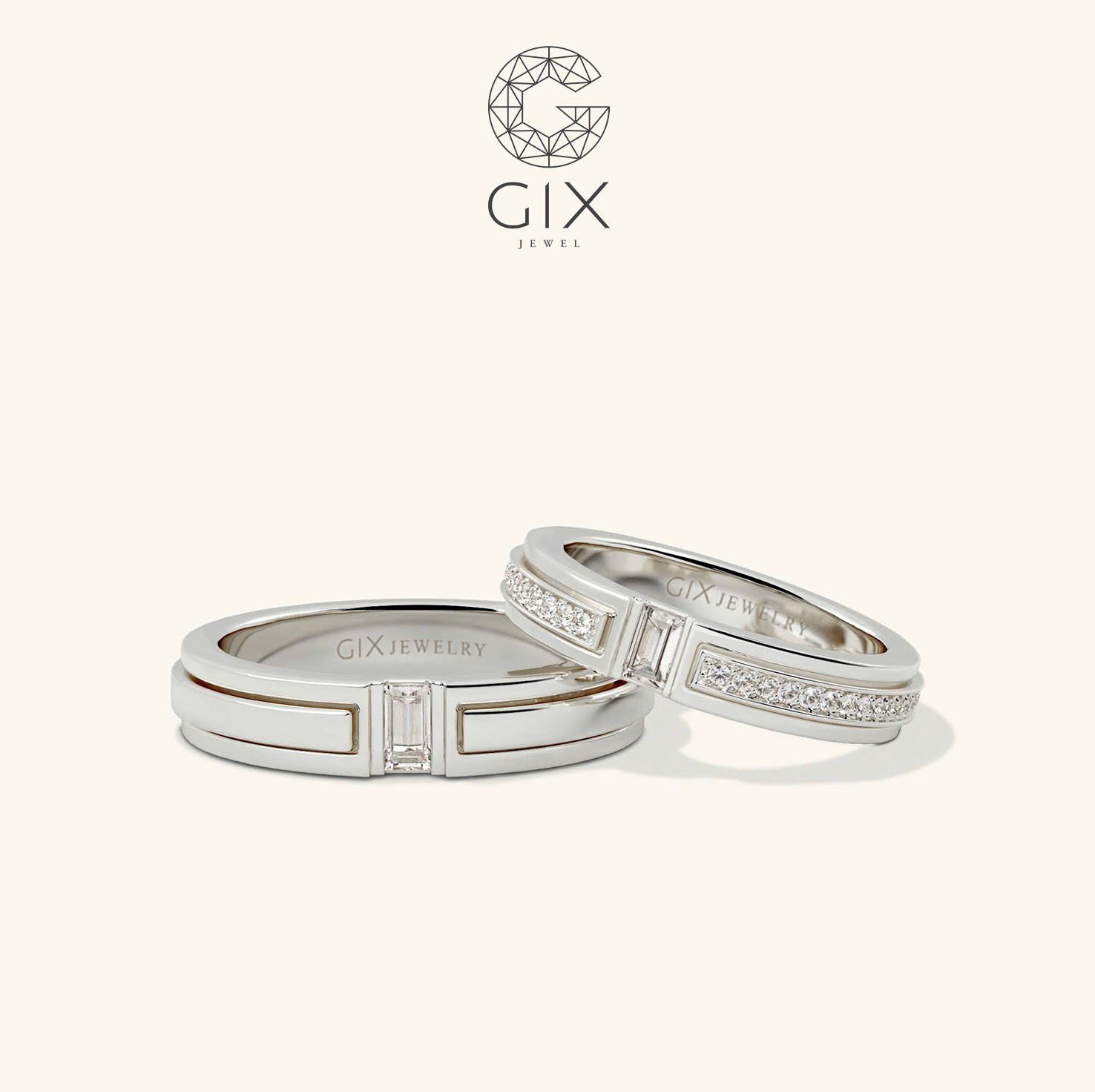 Nhẫn cưới vàng 14k đính kim cương khắc hoa văn Gix - GCR25050067