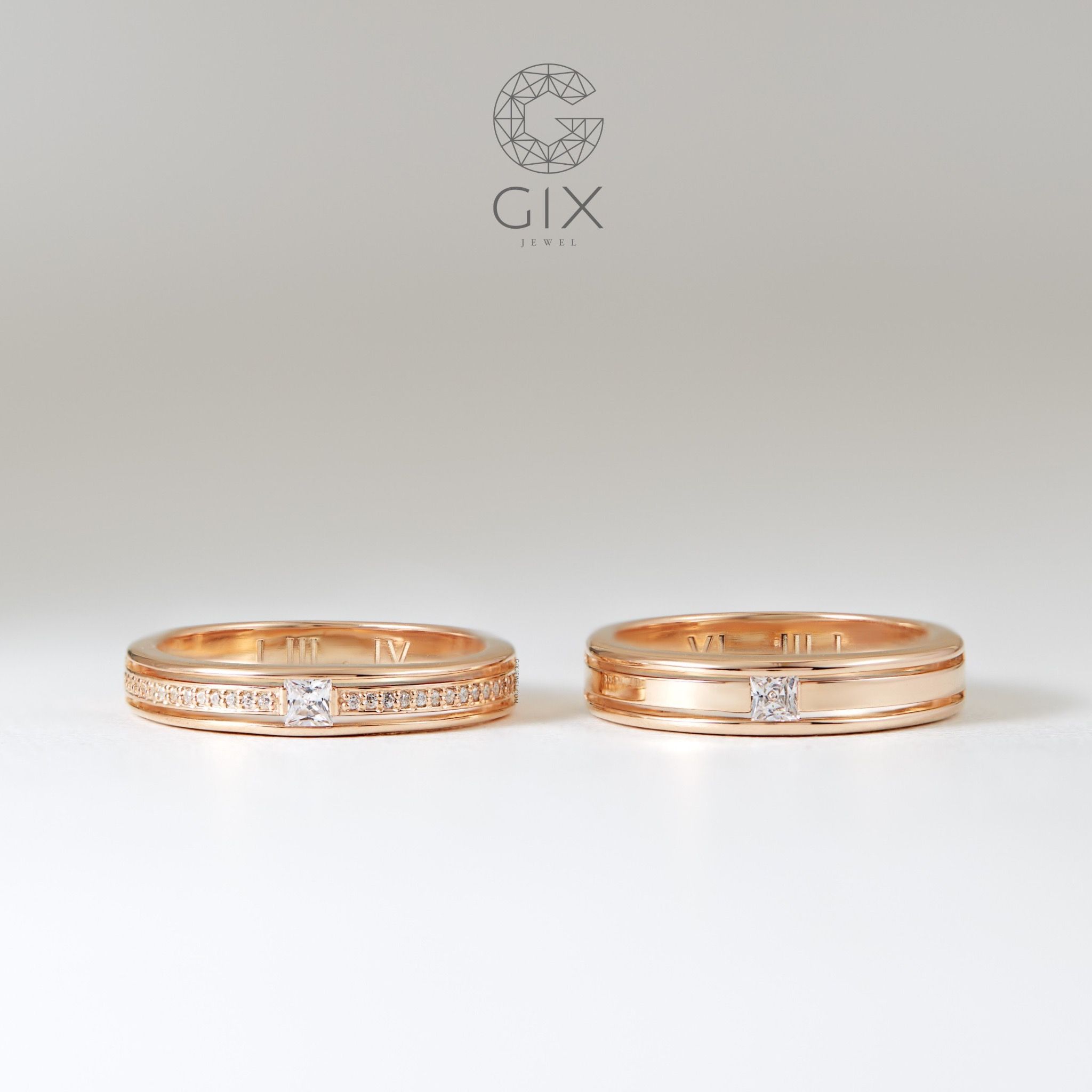 Nhẫn cưới đẹp vàng hồng 18k Gix Jewel đính kim cương cao cấp