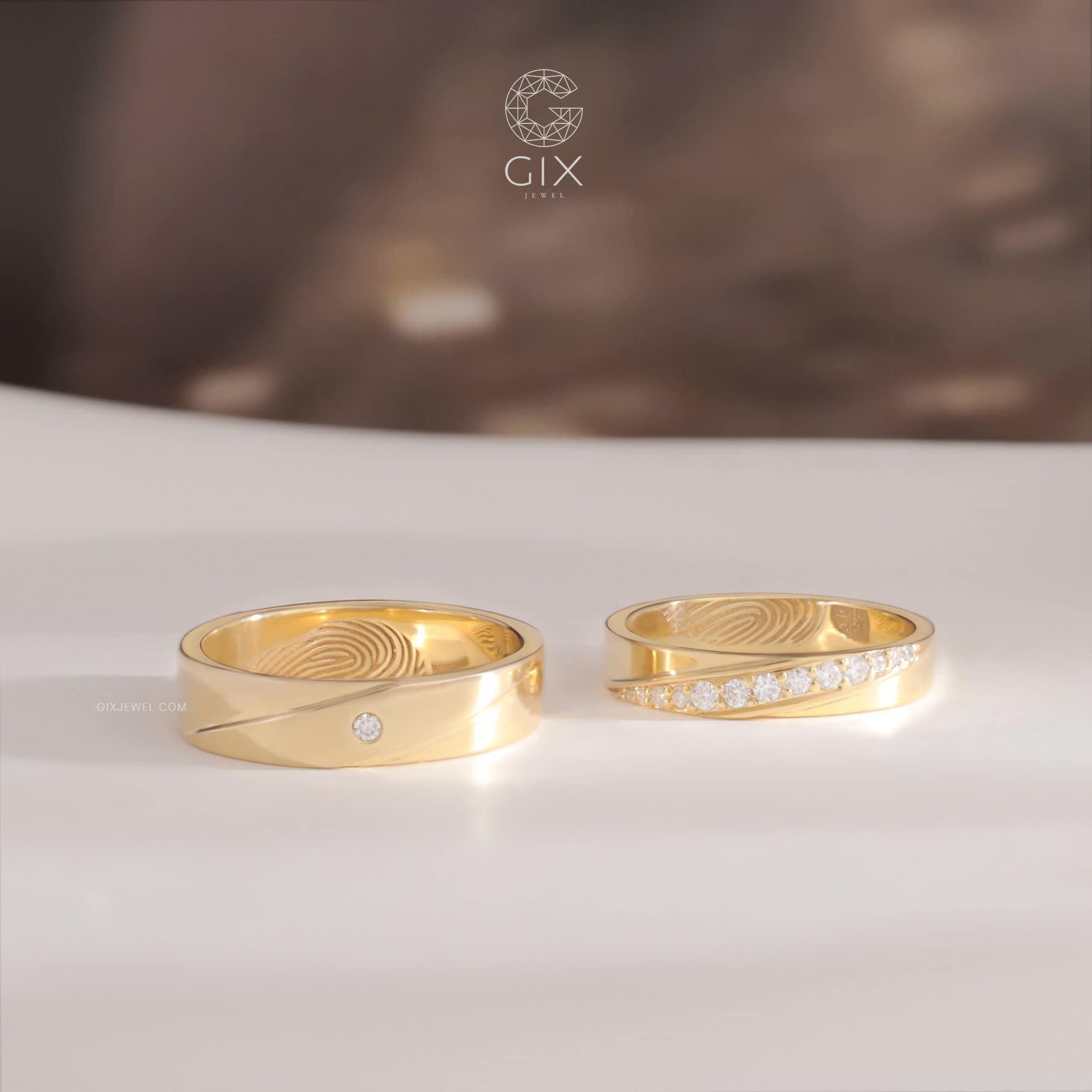 Nhẫn Cặp Rose Đẹp Khắc Vân Tay Gix Jewel - GCR25050002