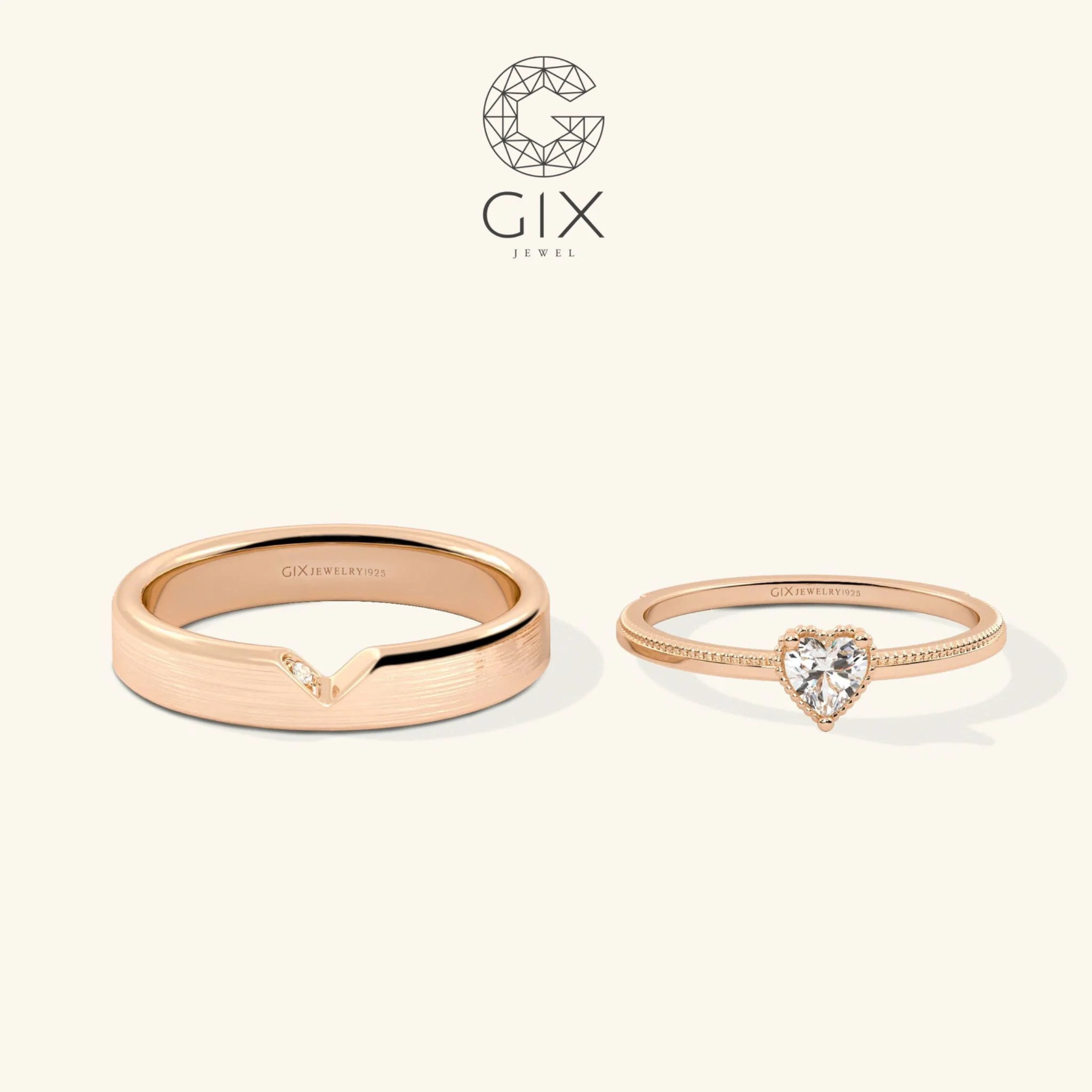 Nhẫn Cưới Vàng 18K Hình Trái Tim Đẹp Đính Moissanite Gix - GCR25050086
