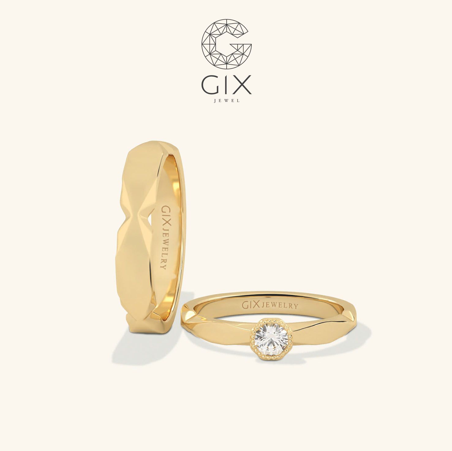 Nhẫn cưới vô cực thiết kế riêng vàng hồng 18k Gix Jewel đính full kim cương thiên nhiên cao cấp khắc tên