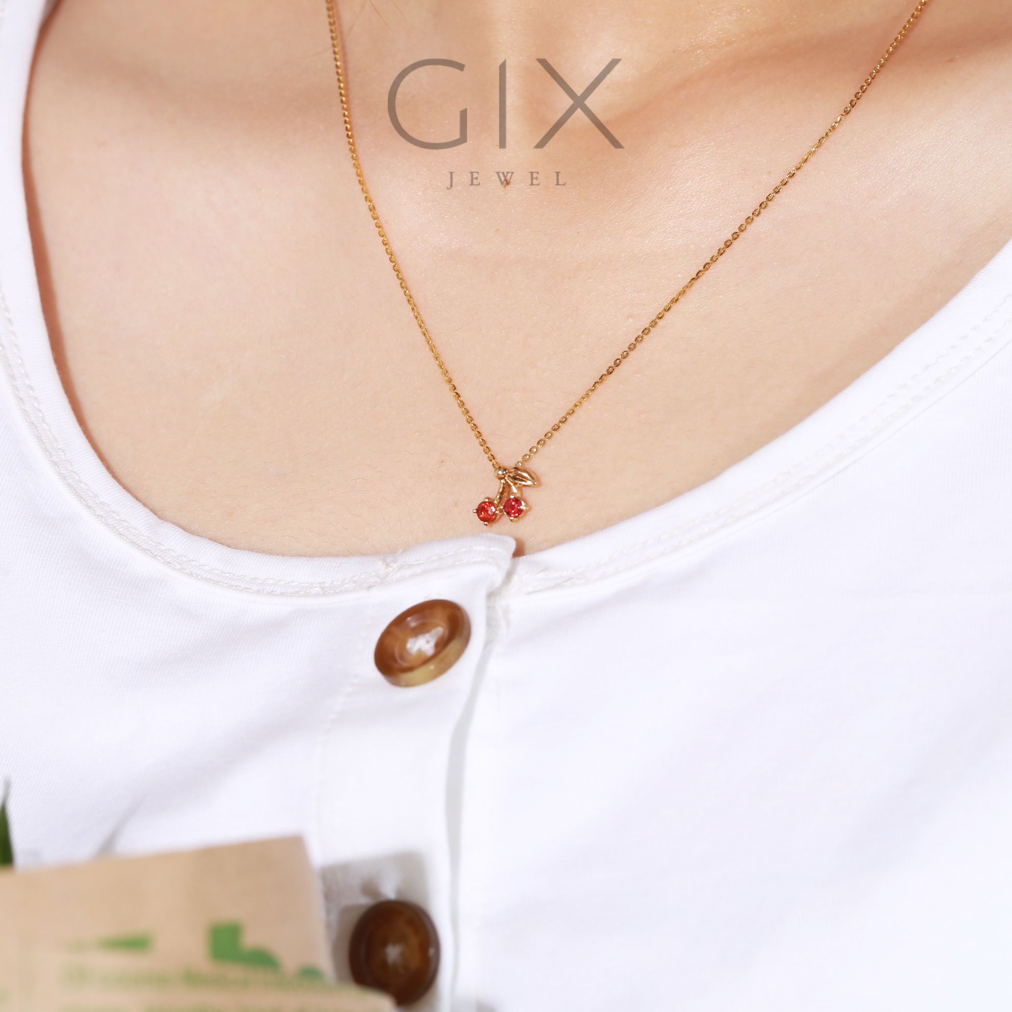 Dây chuyền vàng nữ hình trái cherry sợi chữ cong kiểu mới vàng 18k đẹp nhất GixJewelry