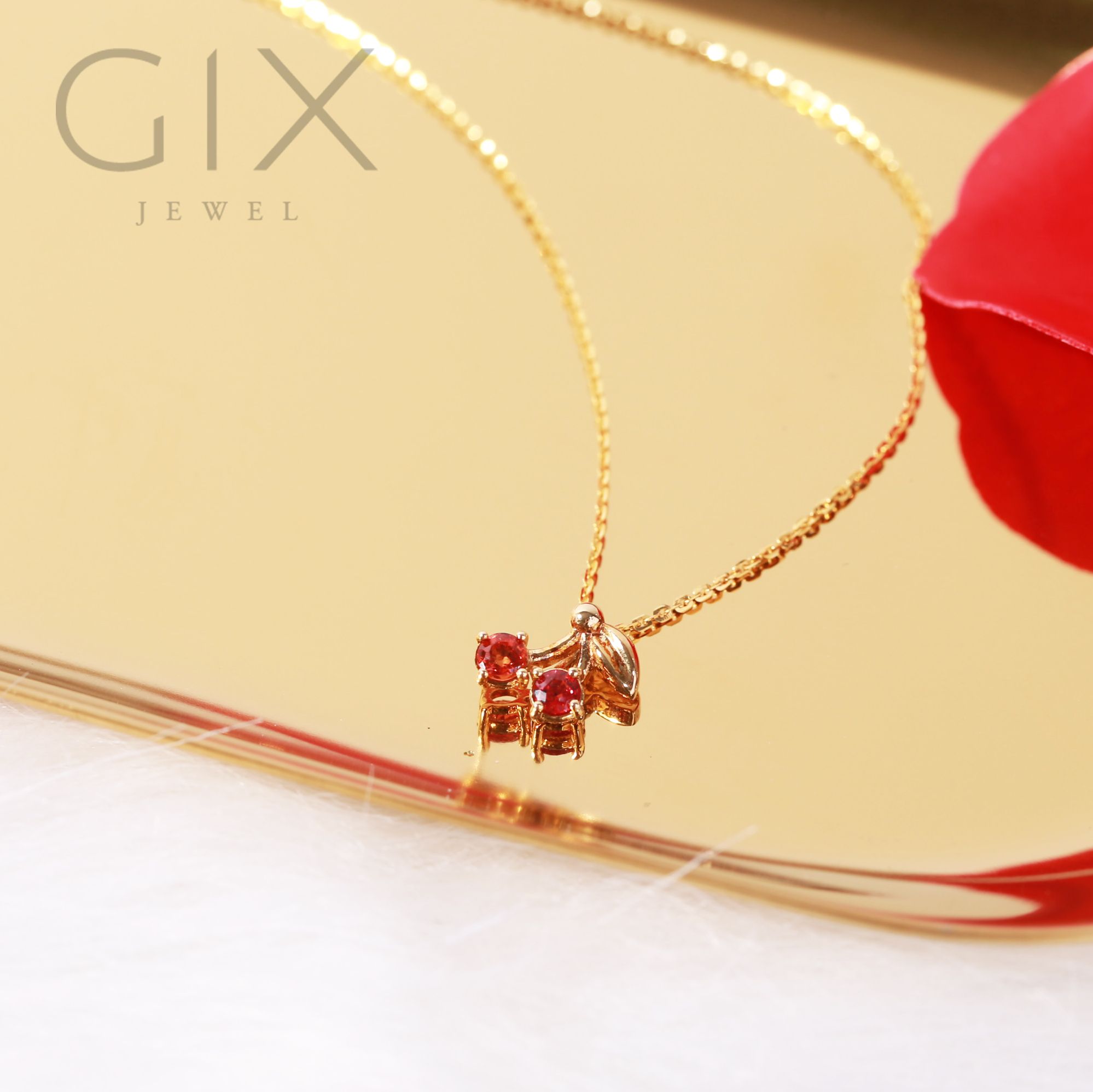 Dây chuyền vàng nữ hình trái cherry sợi chữ cong kiểu mới vàng 18k đẹp nhất GixJewelry