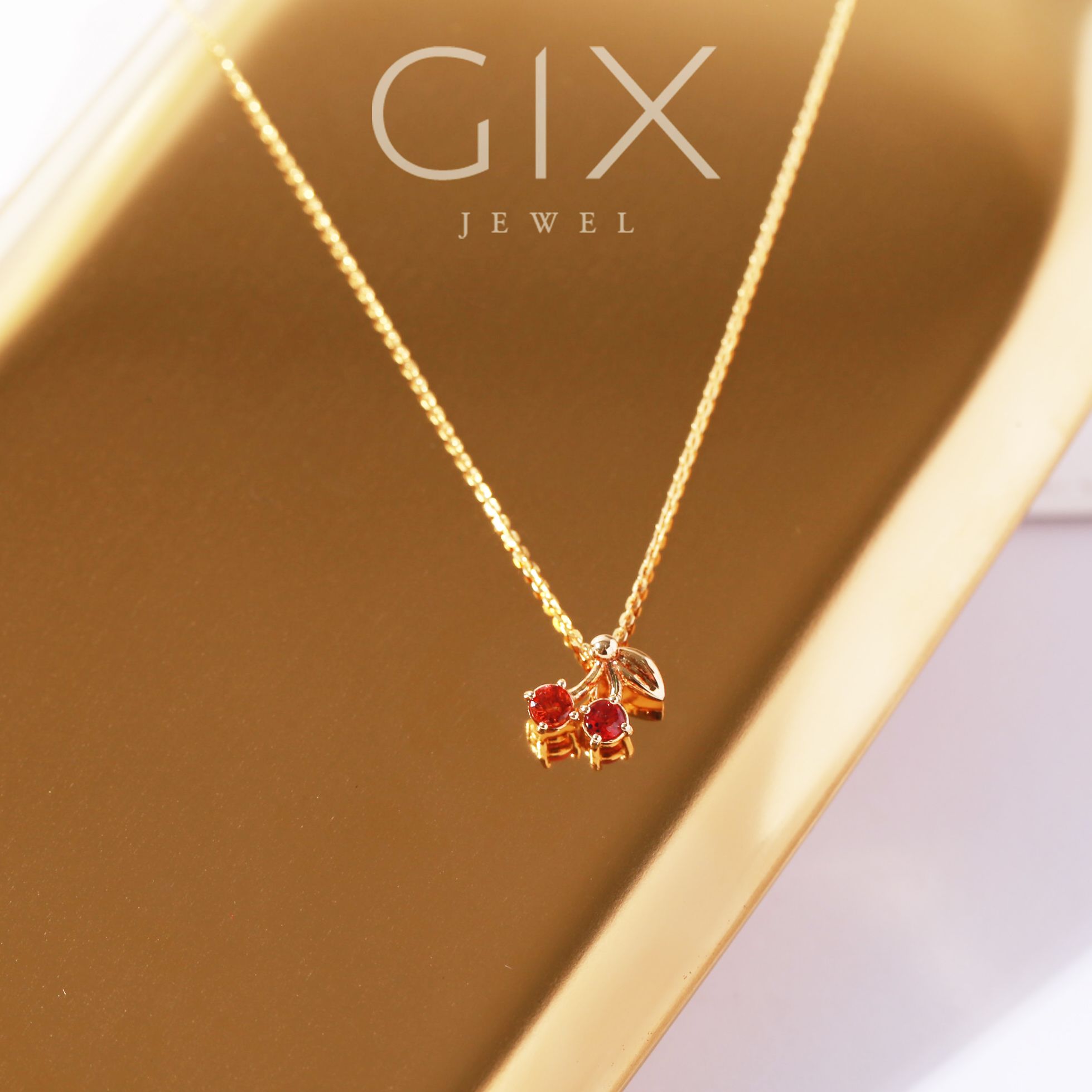Dây chuyền vàng nữ hình trái cherry sợi chữ cong kiểu mới vàng 18k đẹp nhất GixJewelry