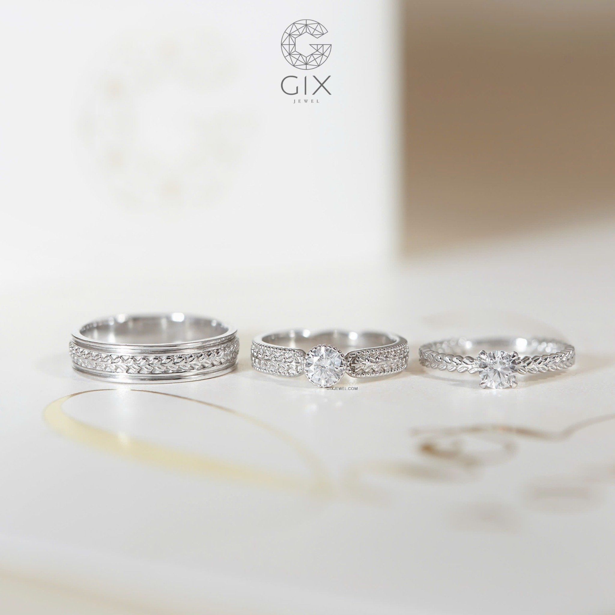 Nhẫn Cưới Vàng 18k Kim Cương Đẹp Gix Jewel - GCR25050131