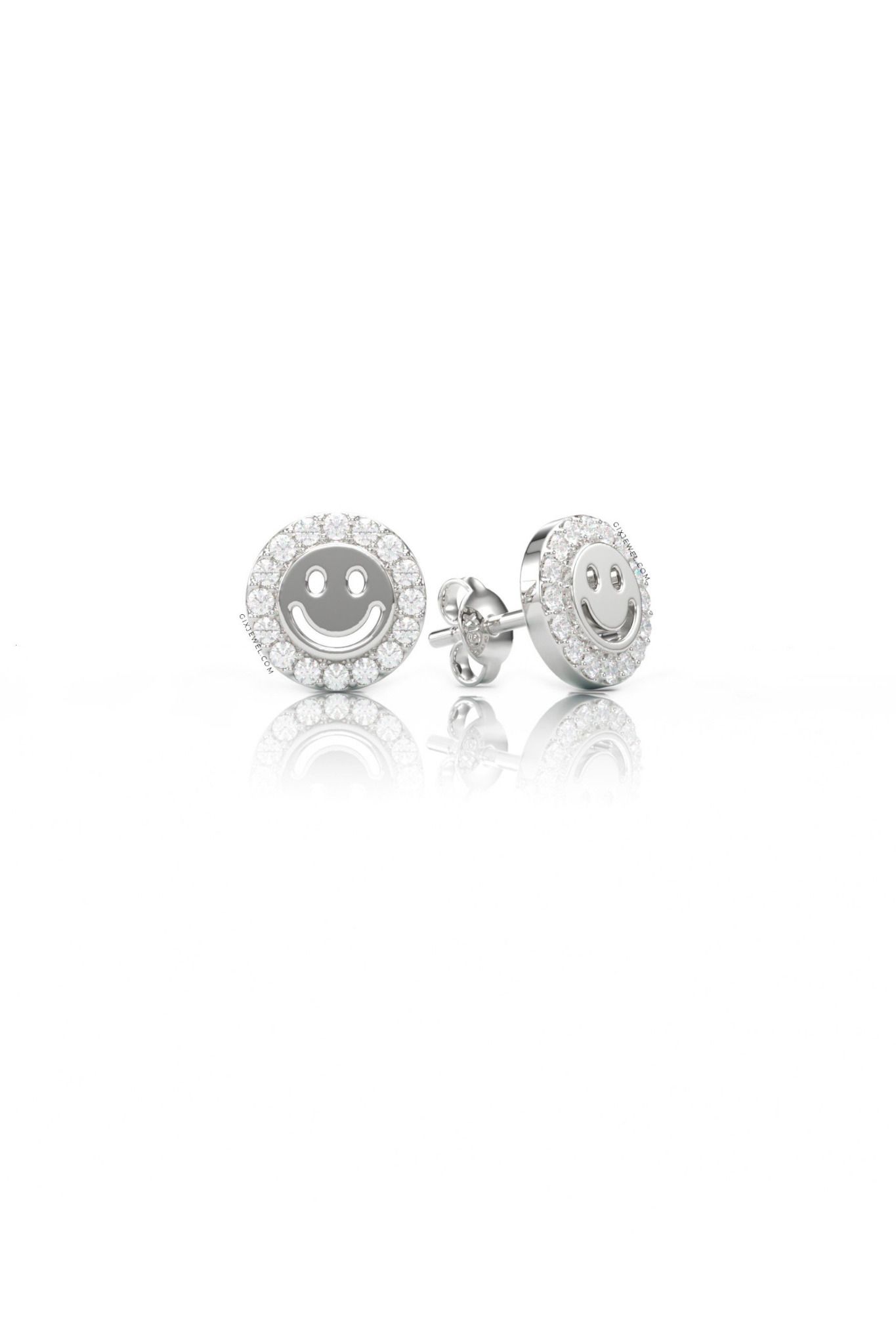 Bông tai nữ đẹp vàng 610 bạc 925 hình mặt cười đính kim cương tấm Gix Jewel