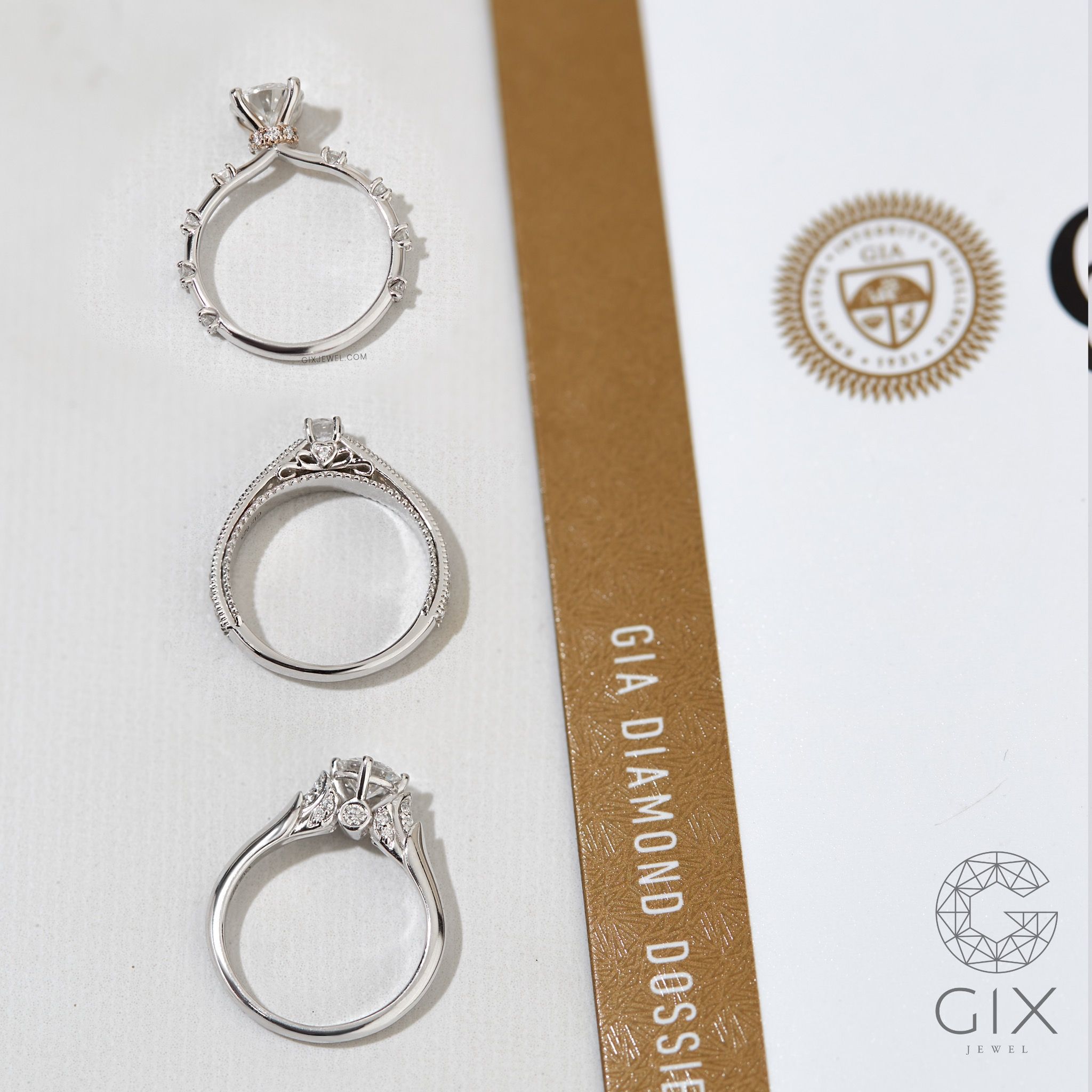 Nhẫn cầu hôn dưới 10 triệu vàng tây 18k đính kim cuơng round siêu to Gixjewel
