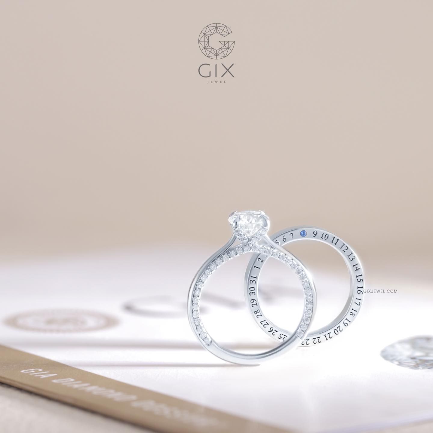 Nhẫn Cưới Vàng 18k Đính Kim Cương Tấm Gix - GCR25050126