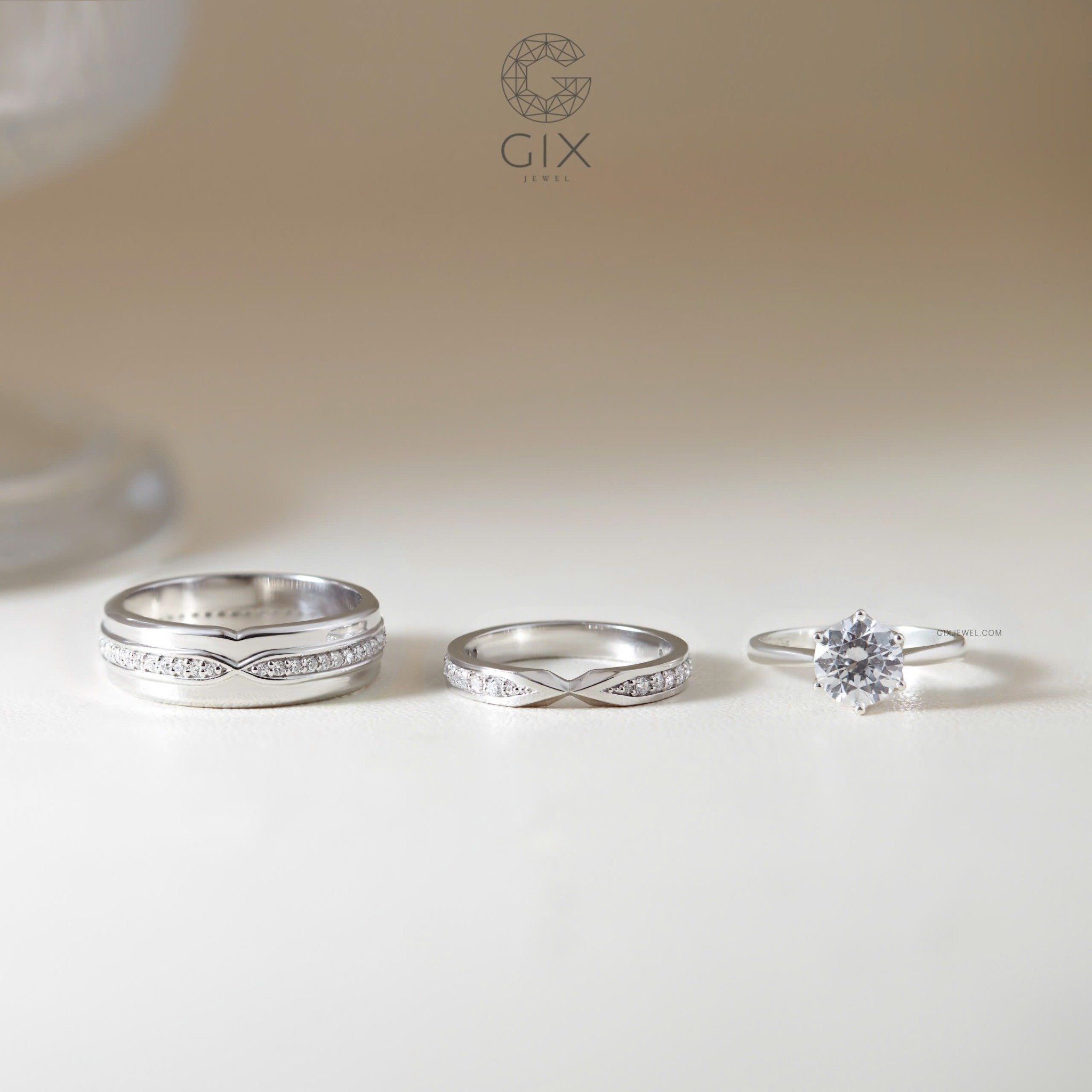 Cặp nhẫn cưới vàng 610 vô cực đính kim cương Gix Jewel - GCR25050063
