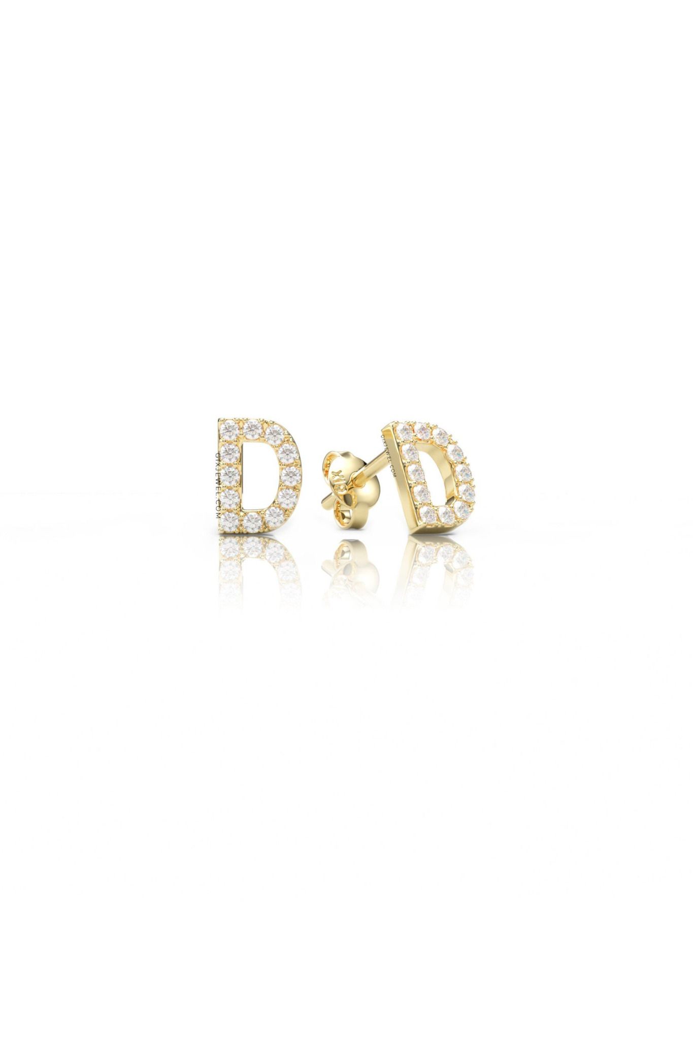 Bông tai chữ D vàng 18k handmade bạc đẹp sang trọng đính kim cương tấm Gix Jewel