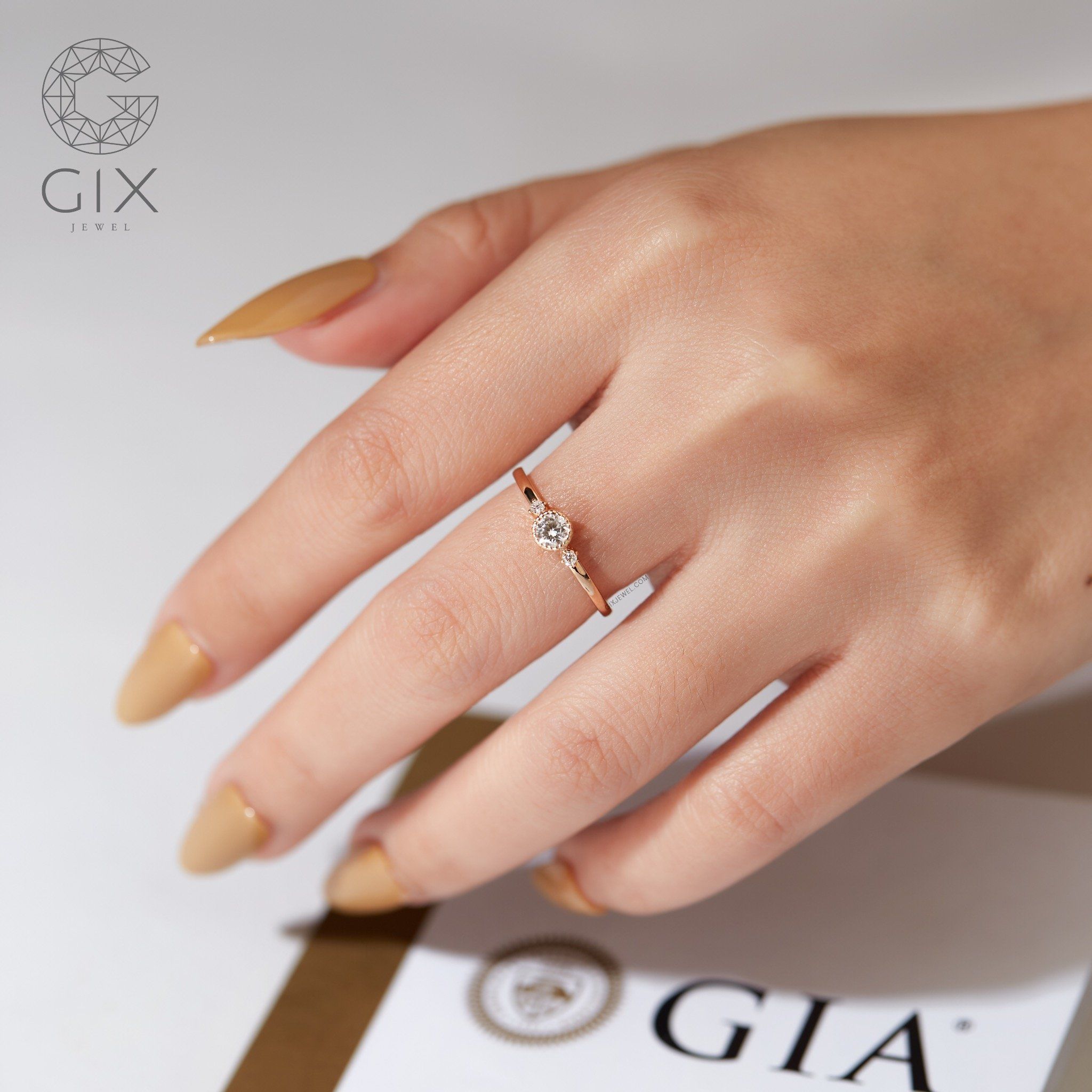Nhẫn cầu hôn vàng 18k đẹp đơn giản bạc s925 đính kim cương cao cấp Gix Jewel