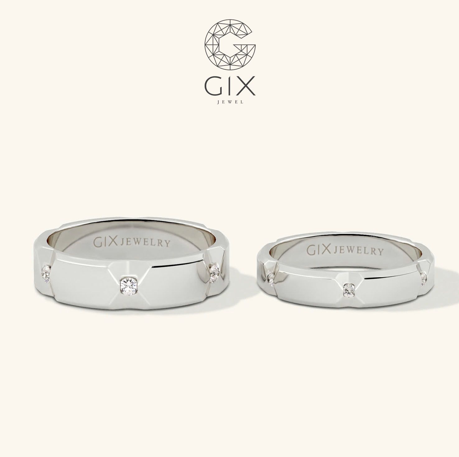Nhẫn cưới vàng 610 đính Moissanite Gixjewel - GCR25050071