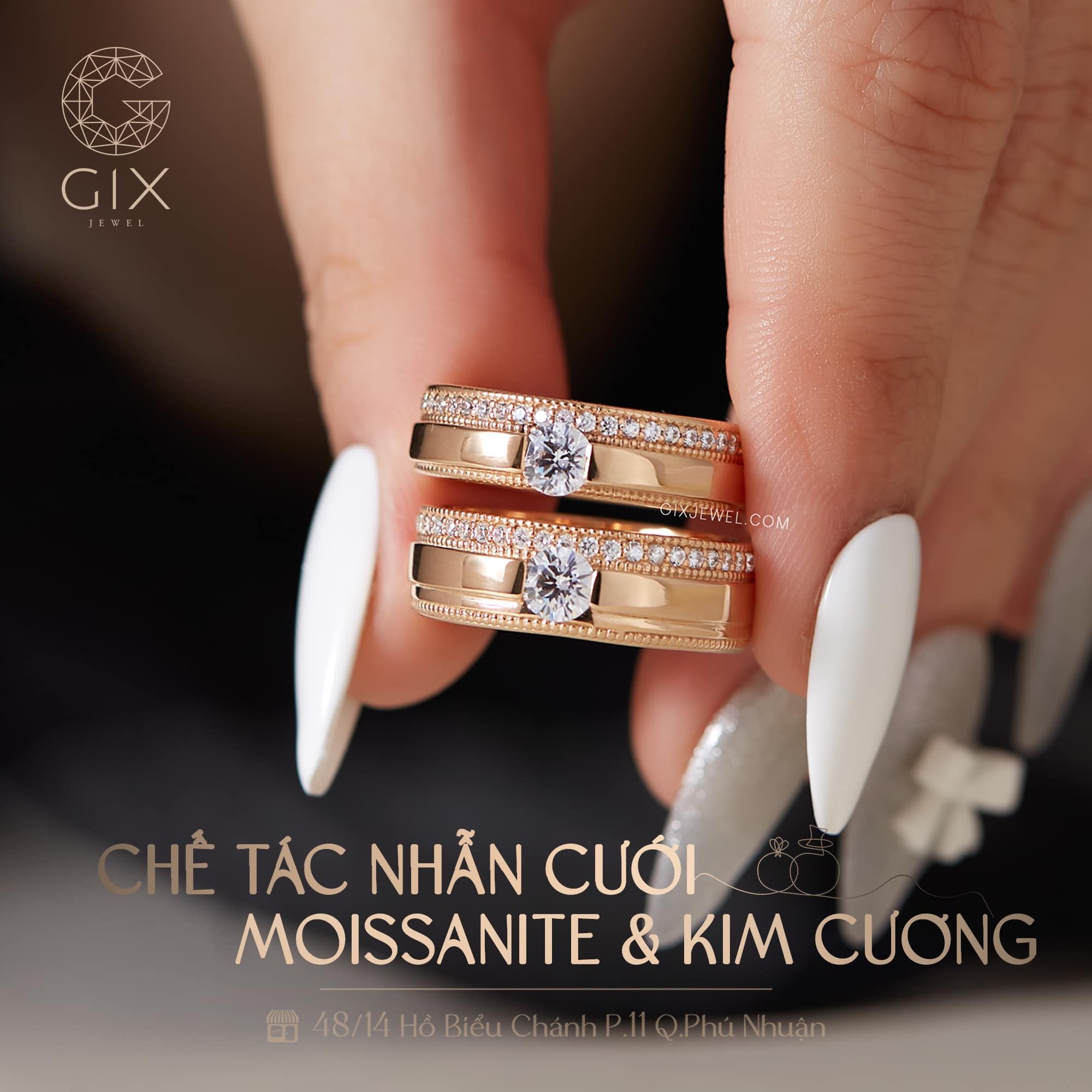 Nhẫn Cưới Đẹp Vàng 610 Thời Trang Kiểu Mới Đính Đá Moissanite Gix Jewel - GCR25050128