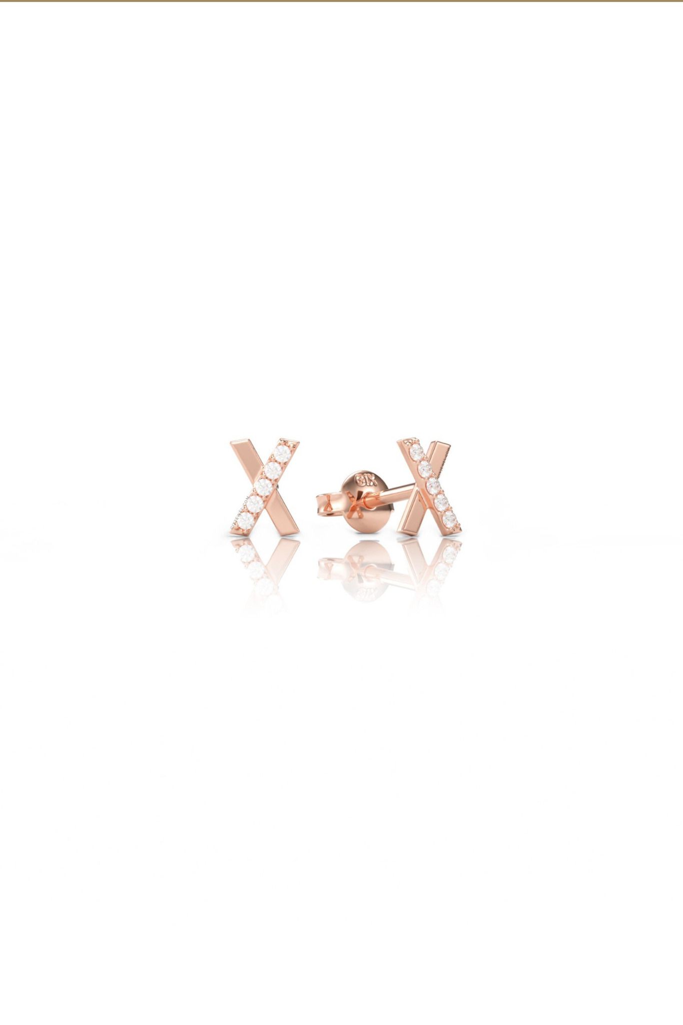Hoa tai bach kim bạc ý Gix Jewel mạ vàng hồng đính đá Moissanite chữ X