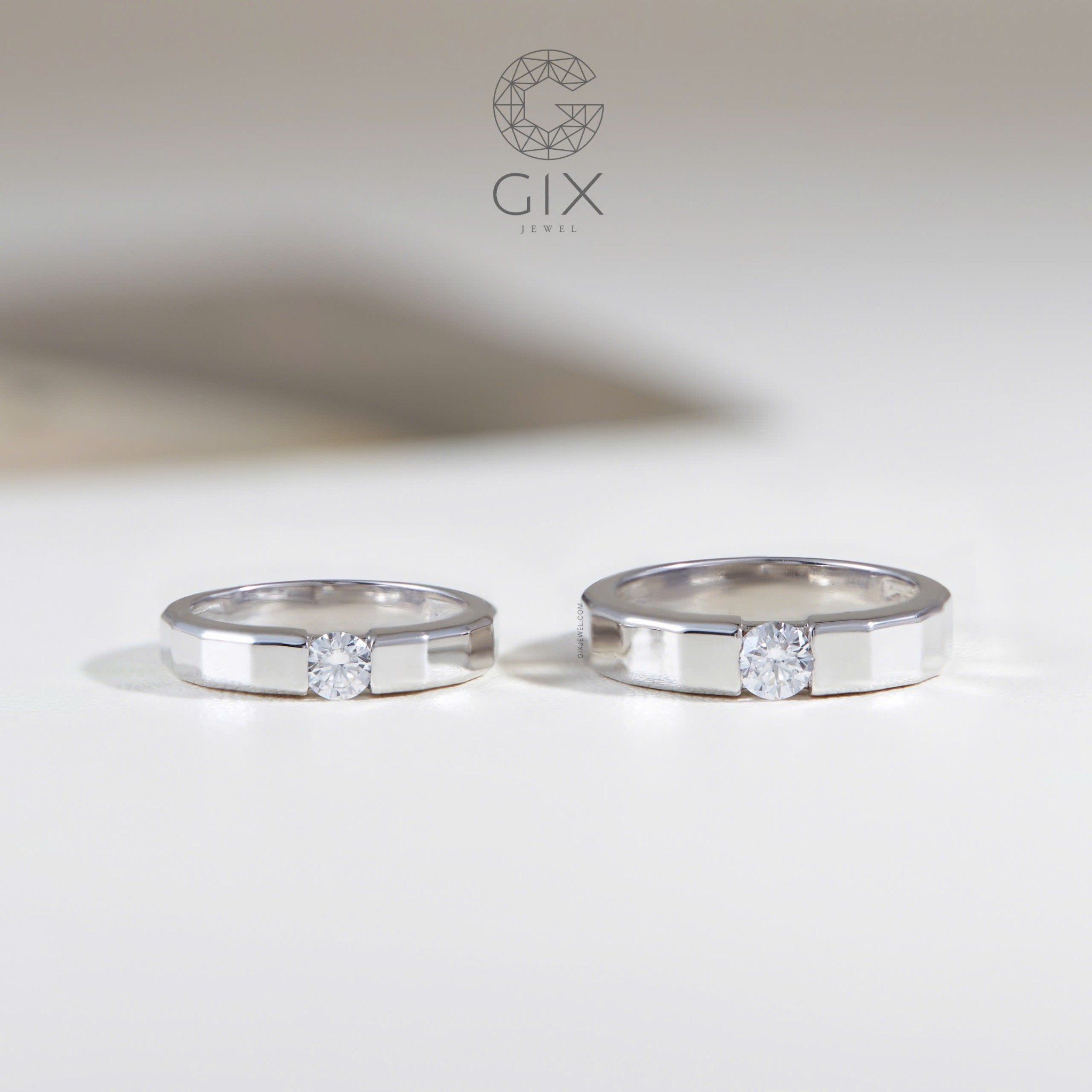 Nhẫn đôi bạc nam nữ vát cạnh đính đá cao cấp Gix Jewel - GCR25050119