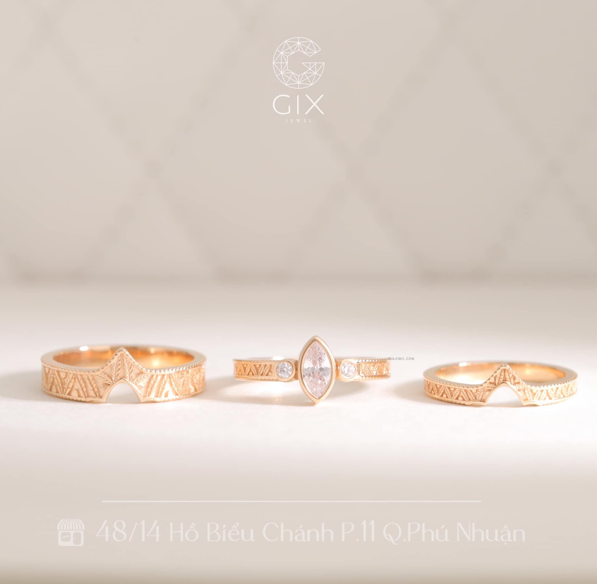 Nhẫn Cưới Vàng 610 Vương Miện Đẹp Đính Kim Cương Gix Jewel - GCR25050004