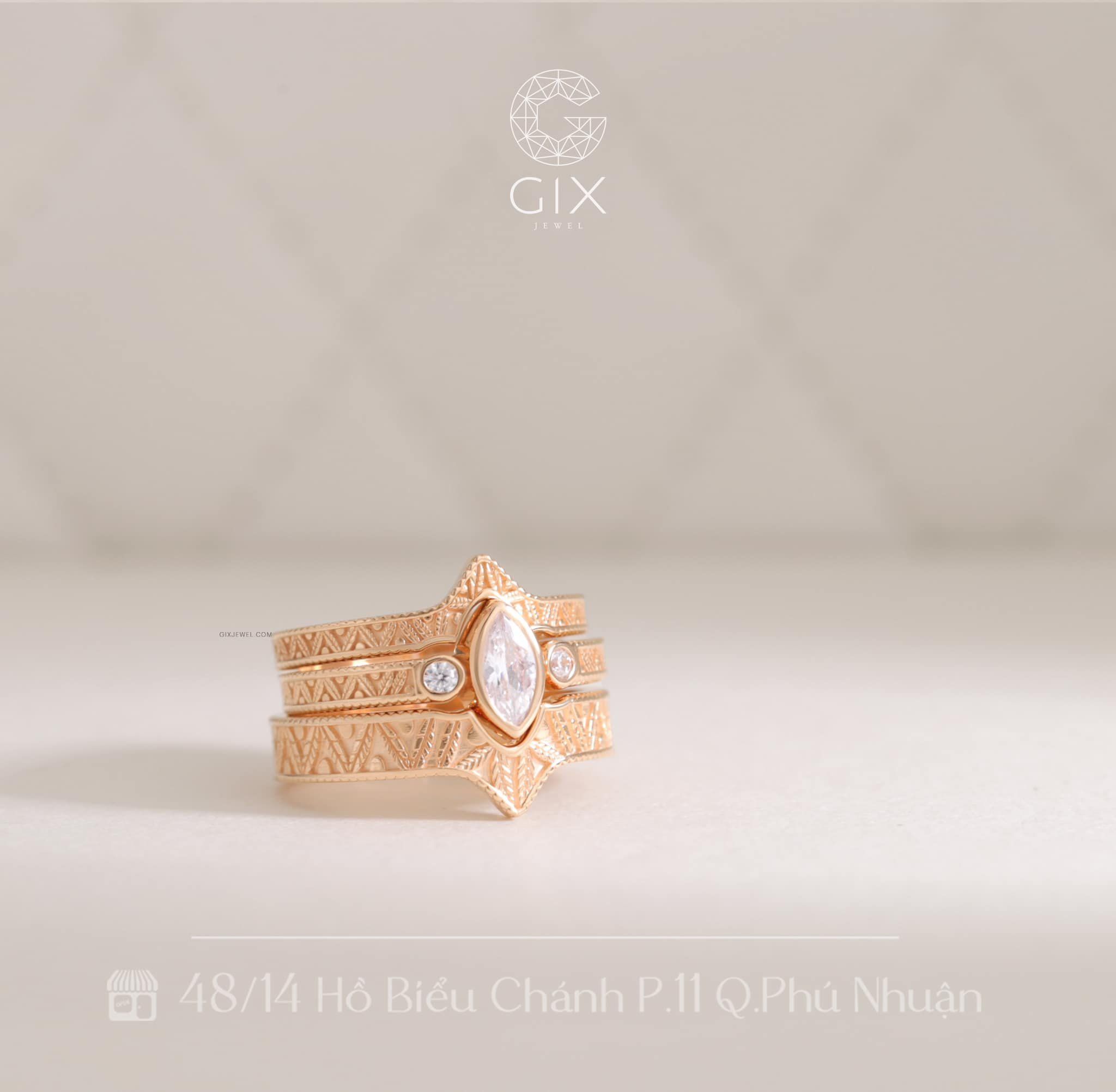 Nhẫn Cưới Vàng 10k Vương Miện Đẹp Đính Kim Cương Gix Jewel - GCR25050004
