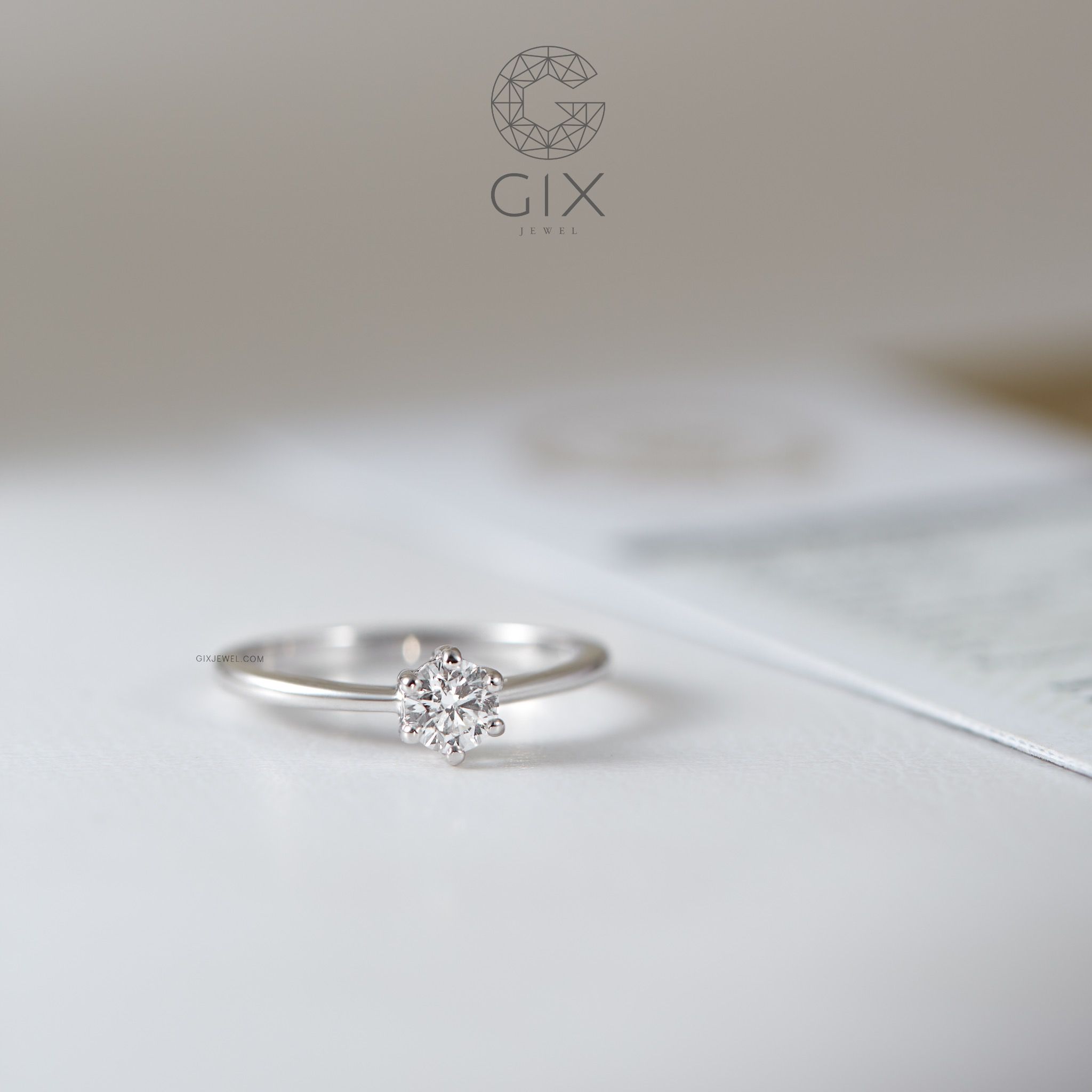 Nhẫn cầu hôn nữ đơn giản vàng trắng 18k đính đá CZ cao cấp Gix Jewel