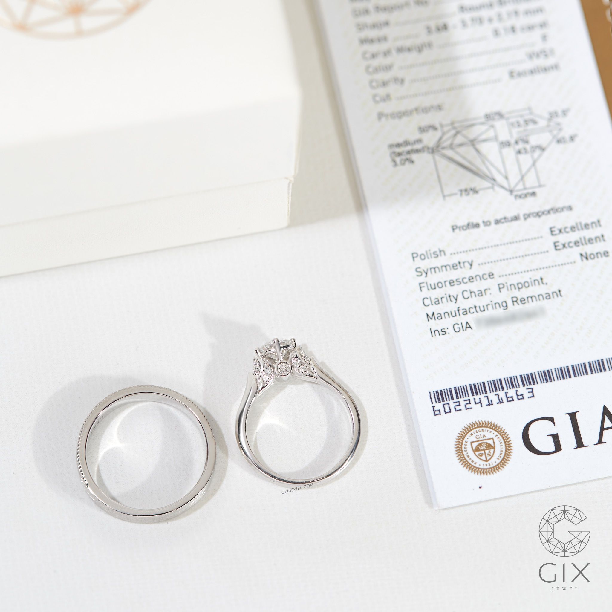 Nhẫn cầu hôn dưới 10 triệu vàng tây 18k đính kim cuơng round siêu to Gixjewel