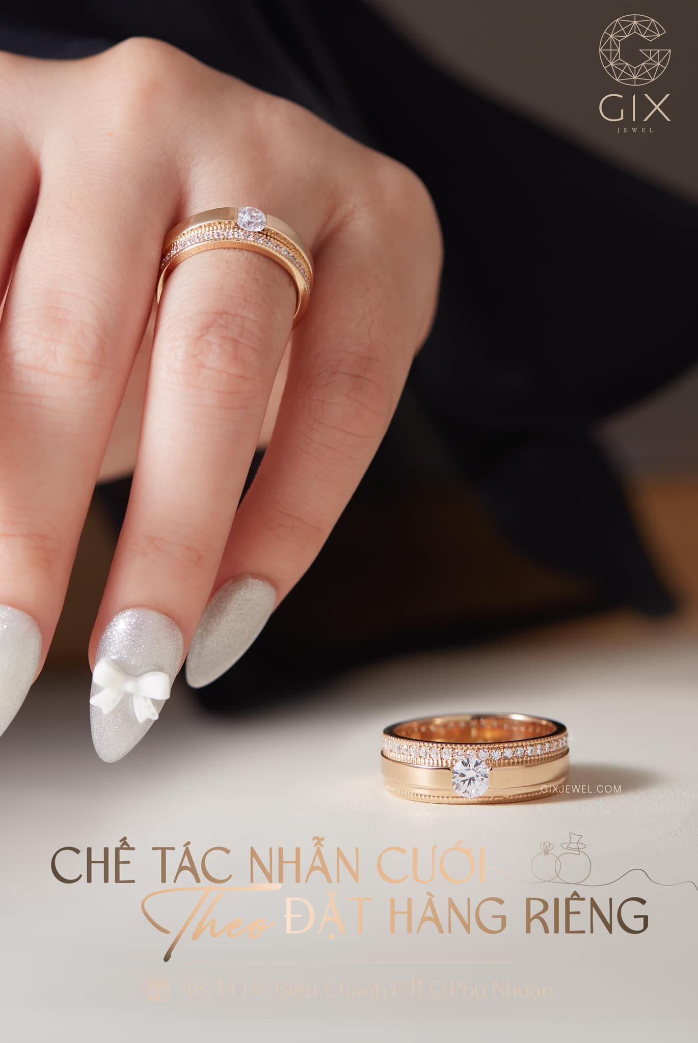 Nhẫn Cưới Đẹp Vàng 610 Thời Trang Kiểu Mới Đính Đá Moissanite Gix Jewel - GCR25050128