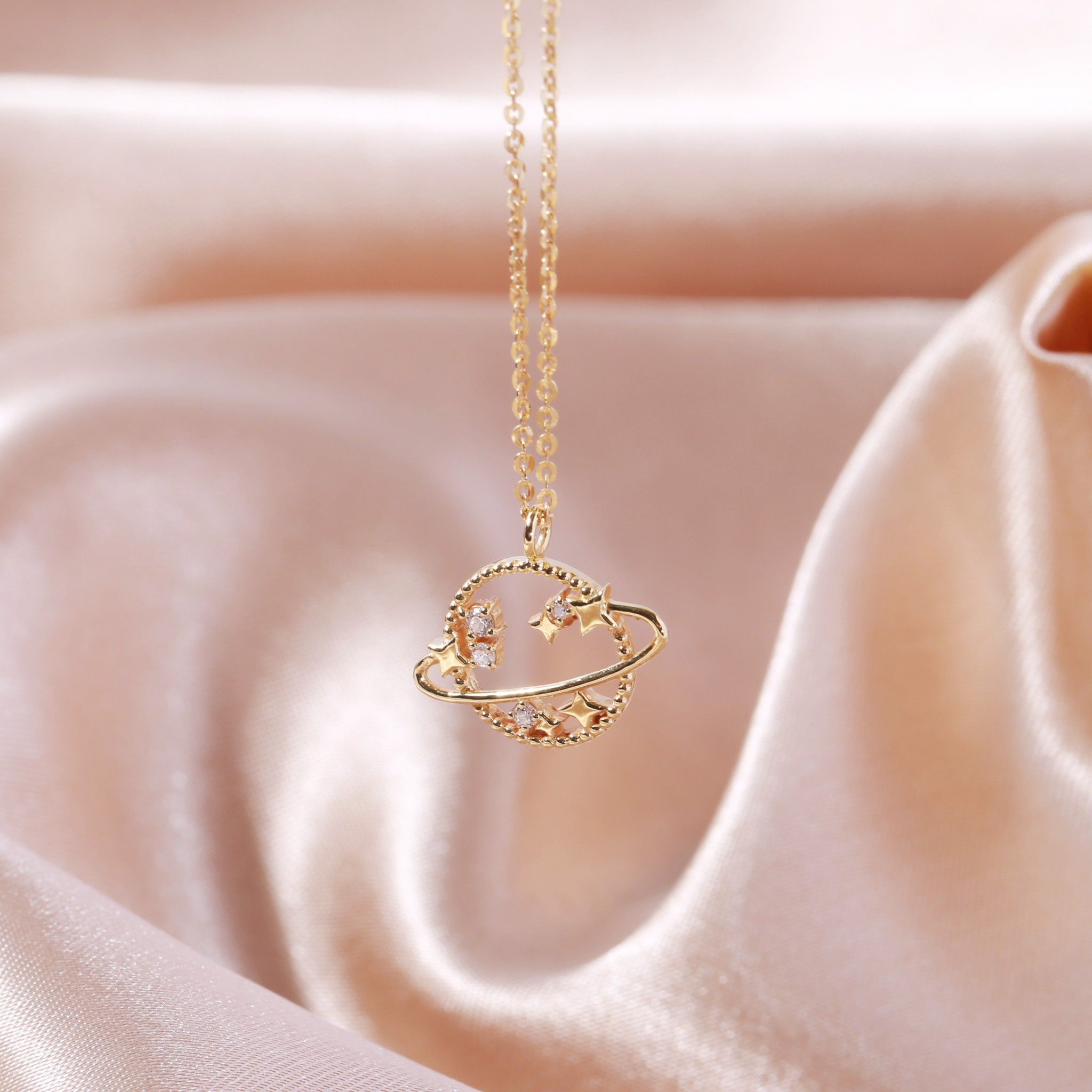 Dây chuyền vàng trắng nữ đẹp 18k sợi mảnh thiết kế hình vũ trụ bling kiểu mới Gix Jewel
