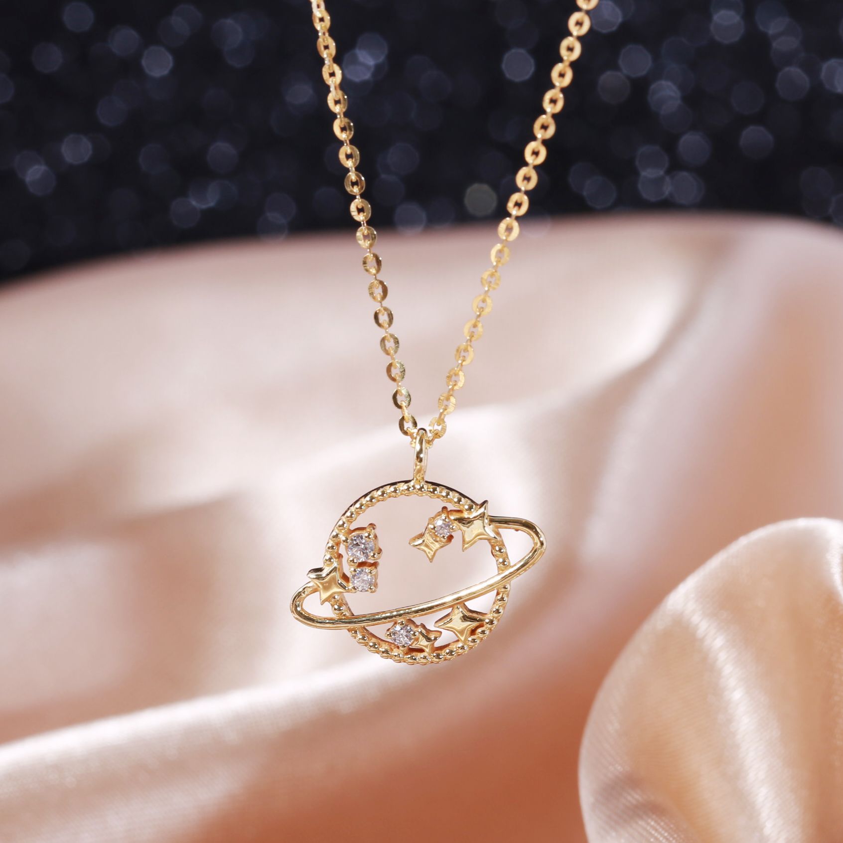 Dây chuyền vàng trắng nữ đẹp 18k sợi mảnh thiết kế hình vũ trụ bling kiểu mới Gix Jewel