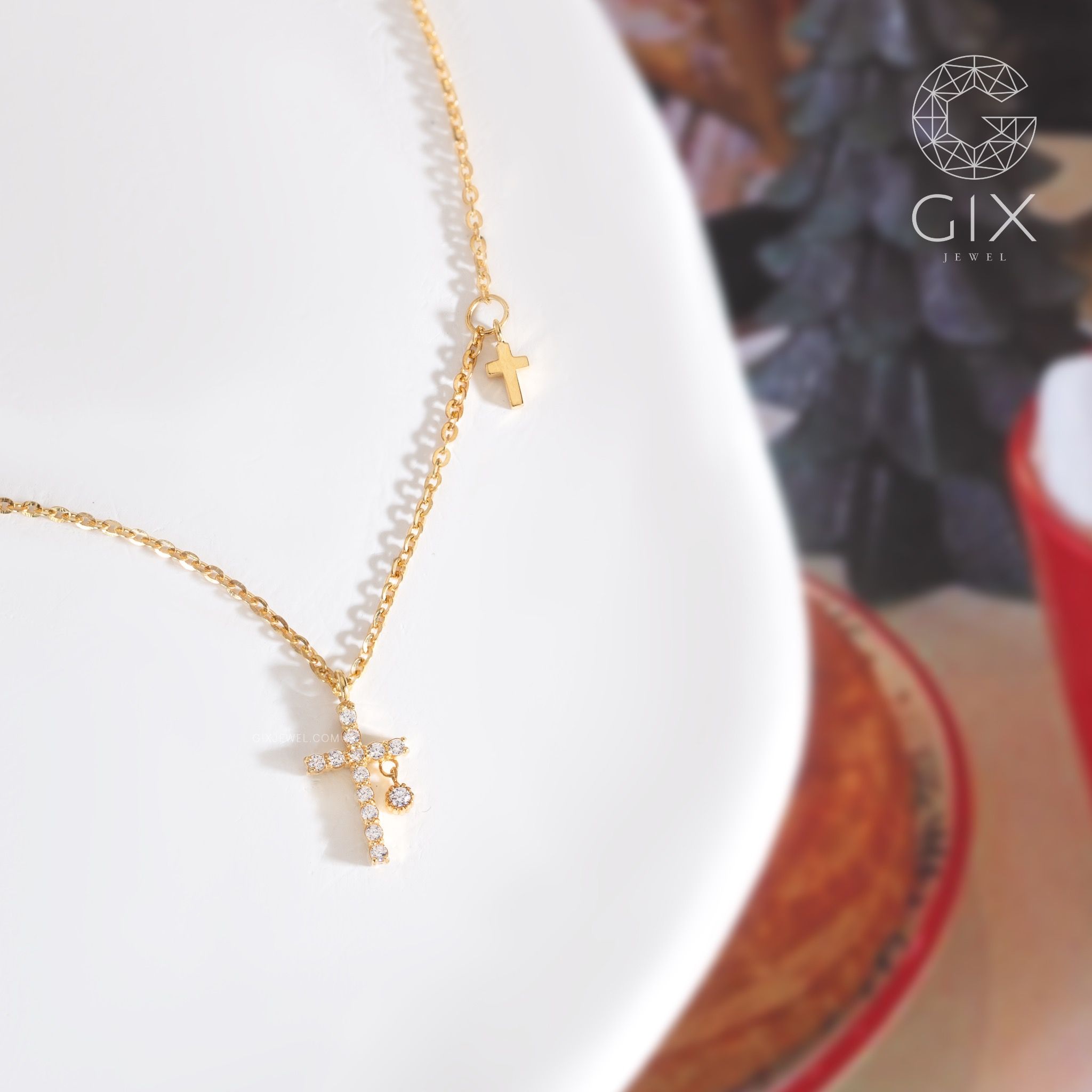 Dây chuyền vàng thánh giá nữ mạ bạc 925 đính đá Cz cao cấp Gix Jewel