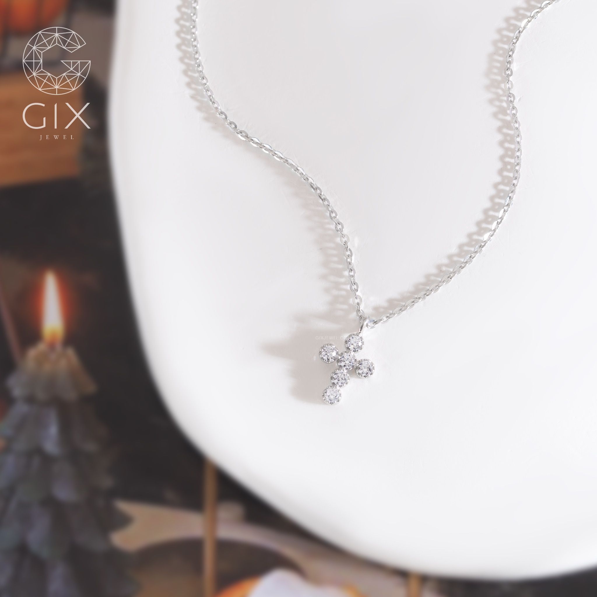 Dây chuyền mặt thánh giá nam nữ vàng trắng 18k mạ bạc 925 đính đá Cz cao cấp Gix Jewel