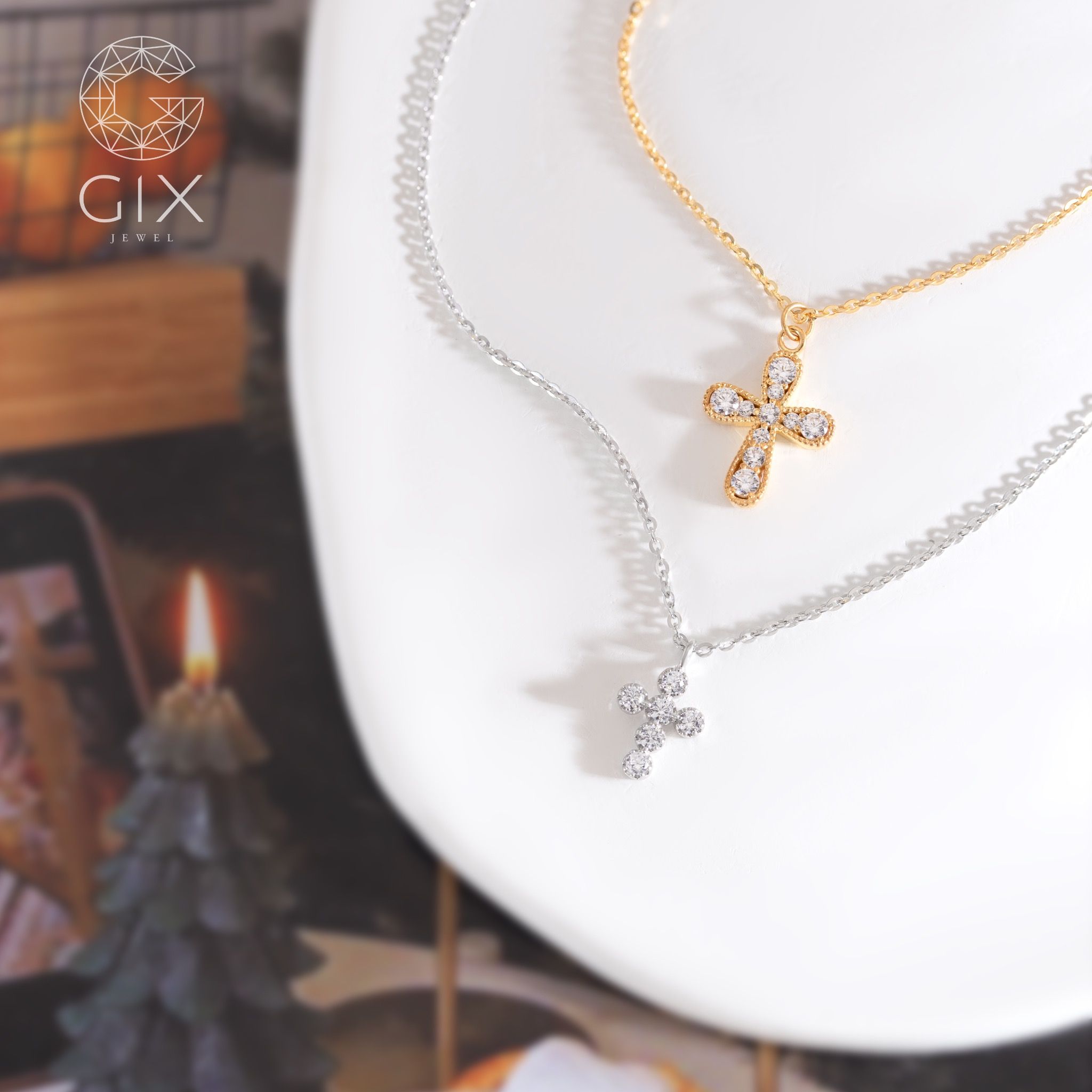 Dây chuyền mặt thánh giá nam nữ vàng trắng 18k mạ bạc 925 đính đá Cz cao cấp Gix Jewel