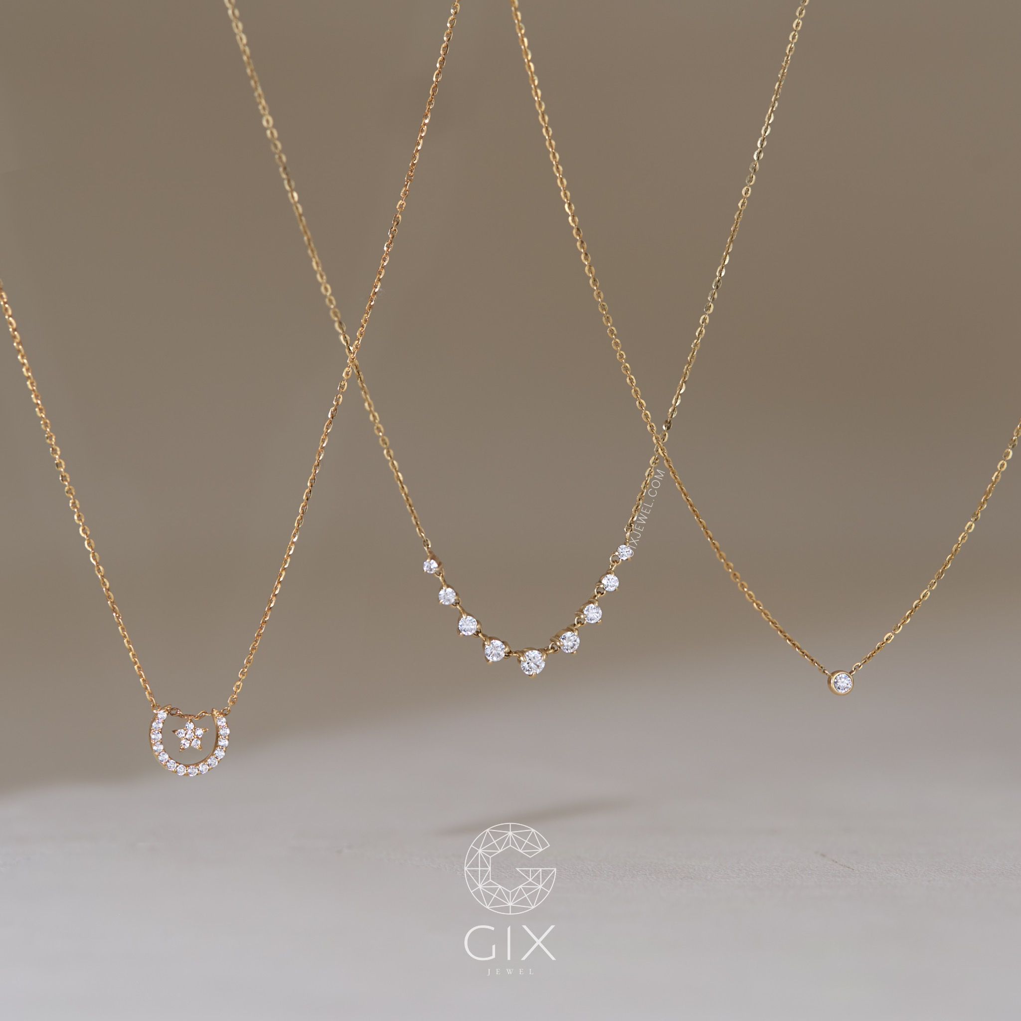 Dây chuyền vàng trắng 18k bạc ý 925 đính đá hạt tròn xinh xắn Gixjewel
