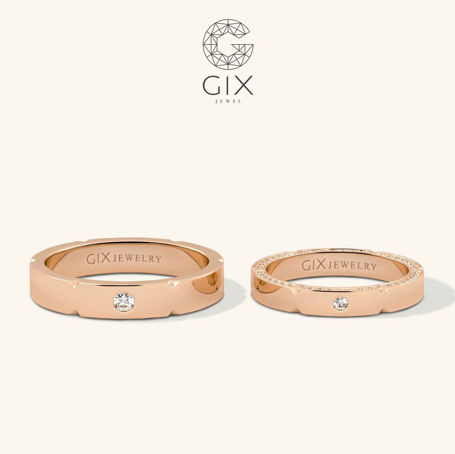 Nhẫn cưới vàng 14k đính kim cương đơn giản Gix - GCR25050068